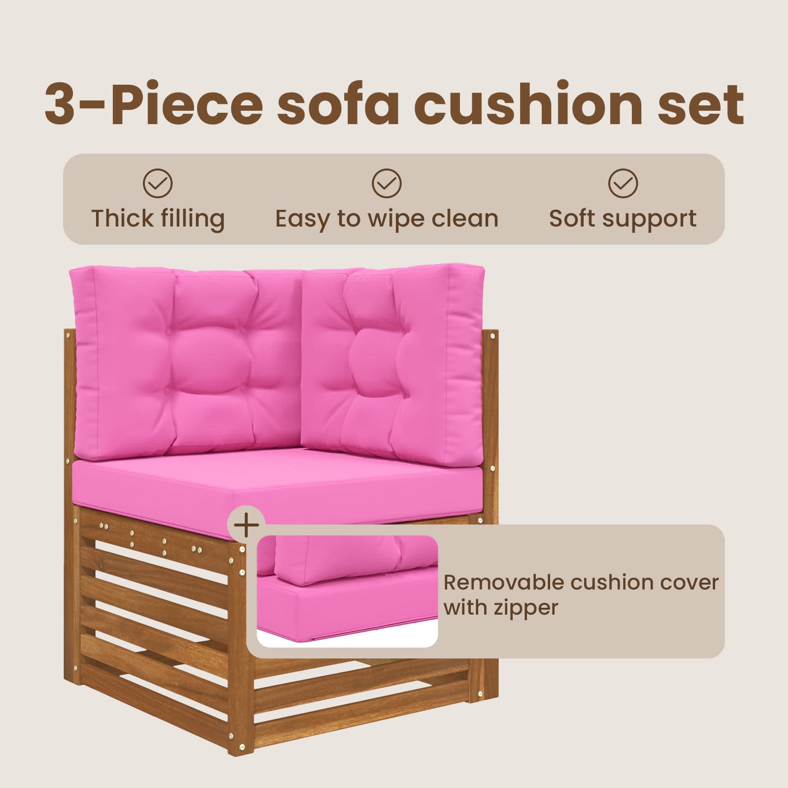Lauko sofa pagalvėlė 3 pcs Rožinė Poliesteris