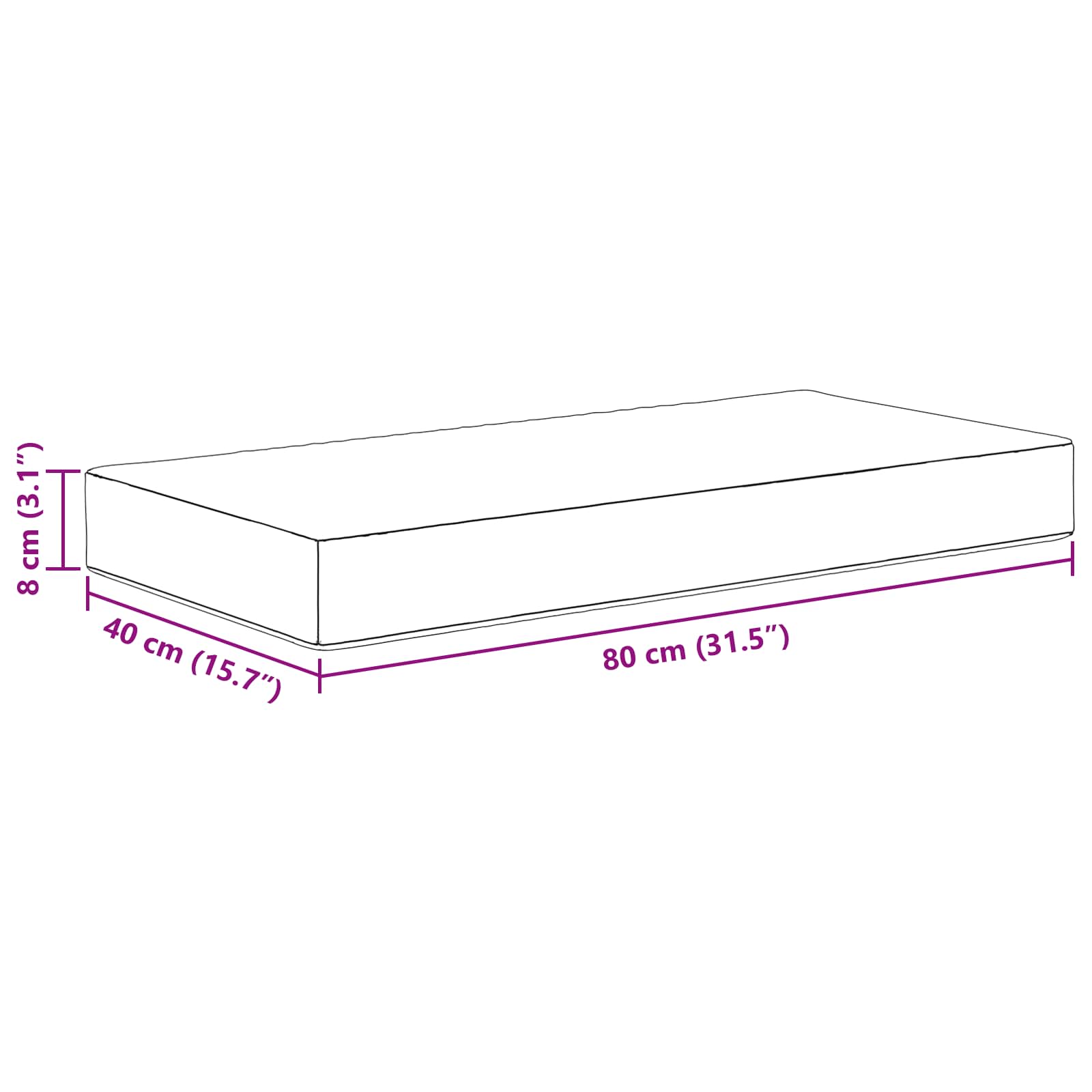 Seat cushion Grey 80 x 40 x 8 cm 100% polyester
