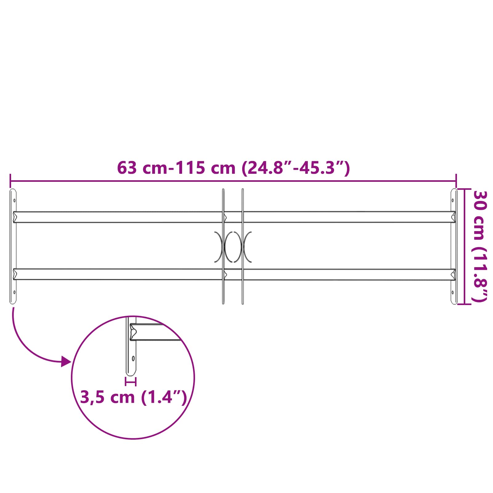 Logu restes 115 x 30 cm Pulverkrāsots tērauds