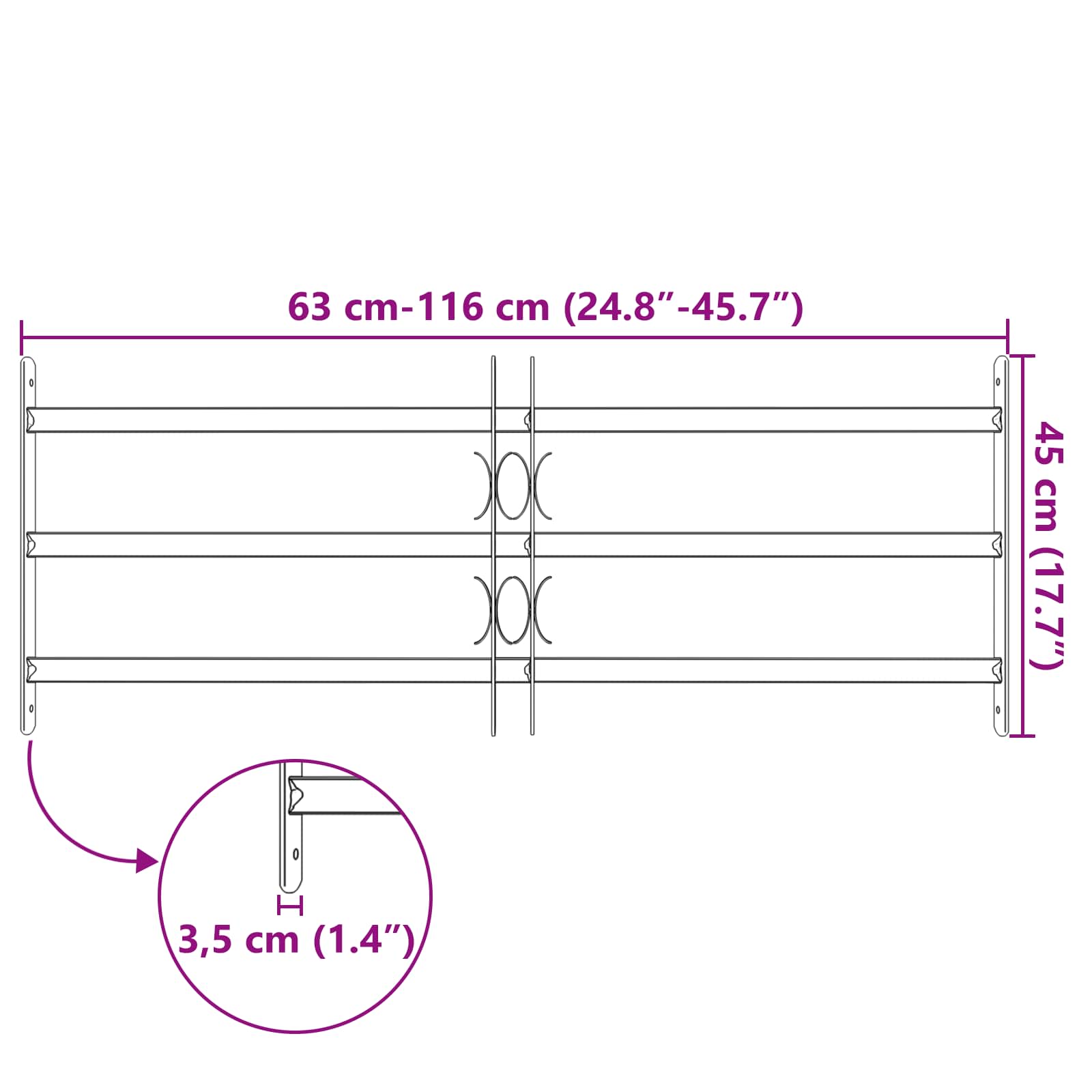 Logu restes 116 x 45 cm Pulverkrāsots tērauds