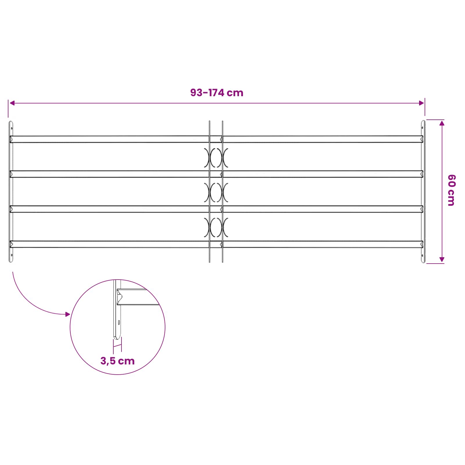 Logu restes 175 x 60 cm Pulverkrāsots tērauds