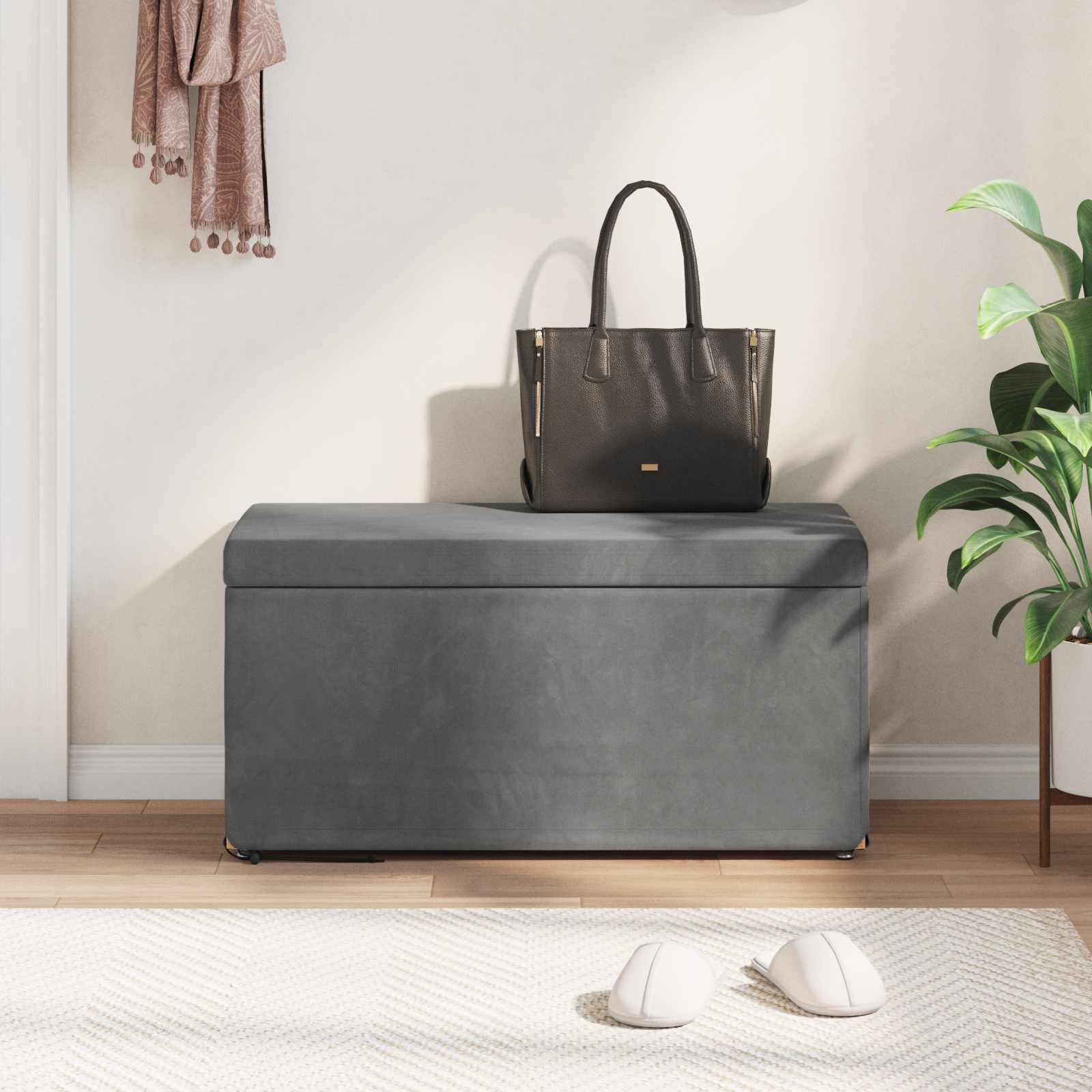 Swing Dark Grey Velvet and Engineered Wood