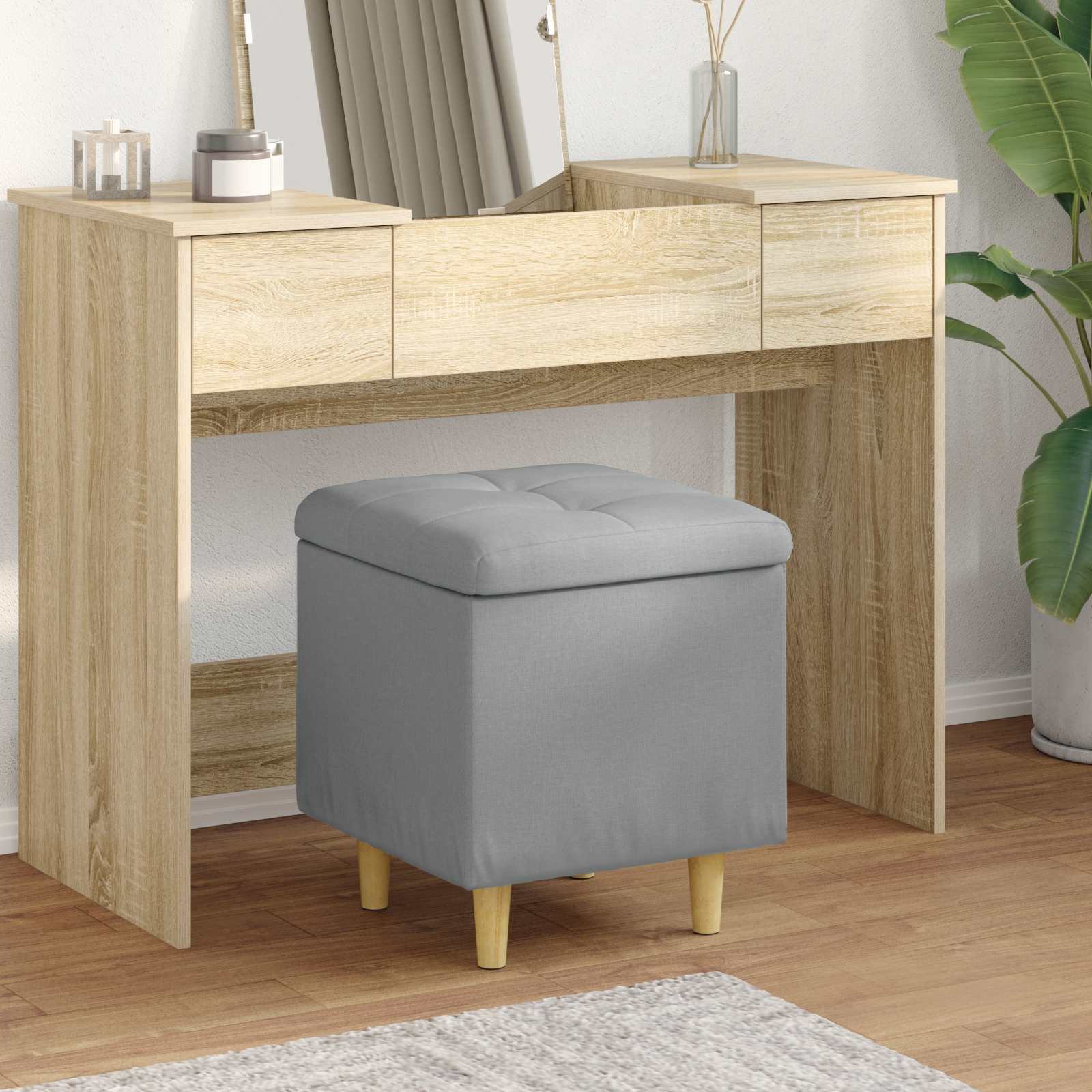 Ottoman with storage Light gray 40 x 40 x 45 cm fabric
