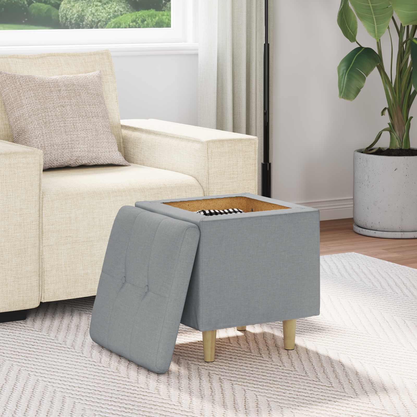 Ottoman with storage Light gray 40 x 40 x 45 cm fabric