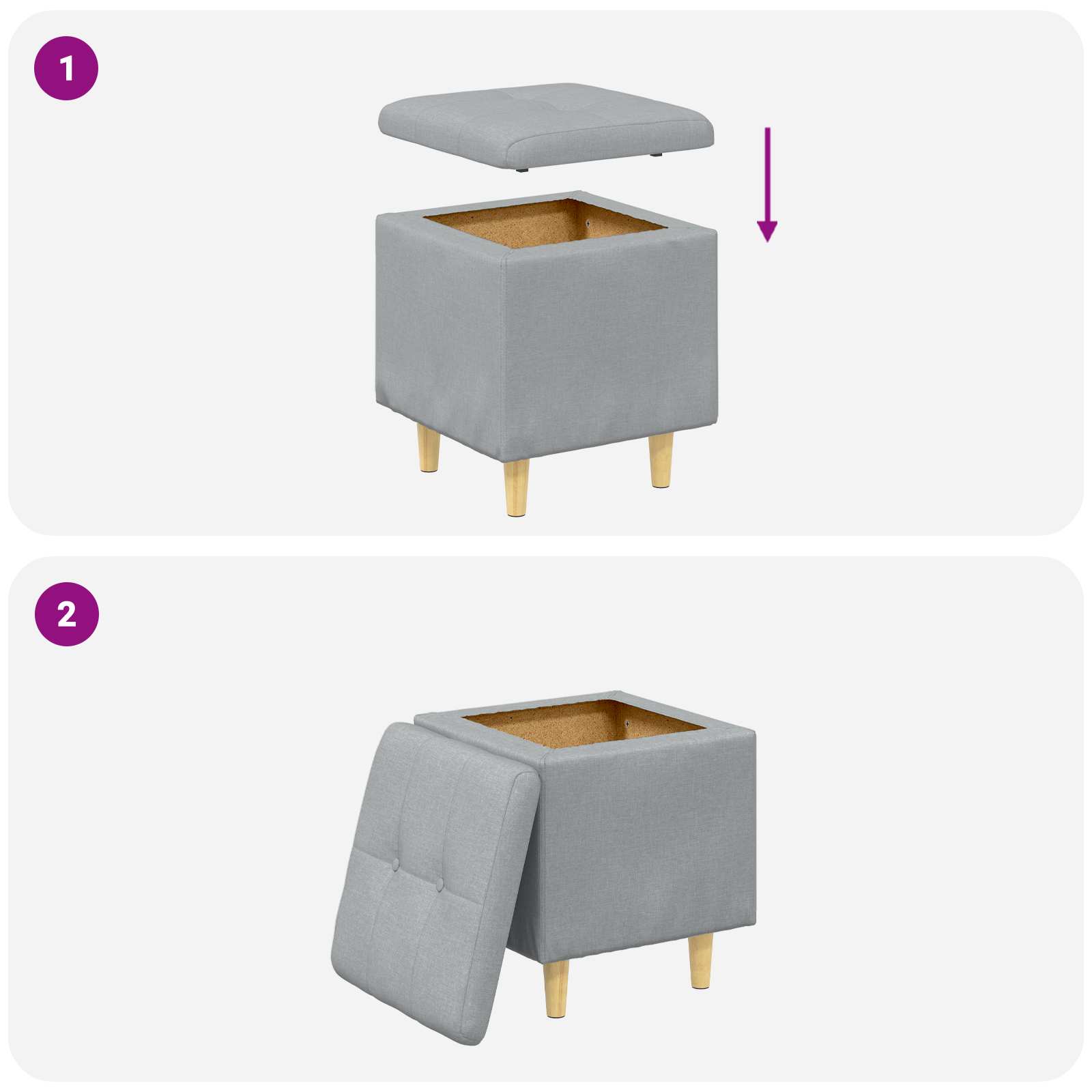 Ottoman with storage Light gray 40 x 40 x 45 cm fabric