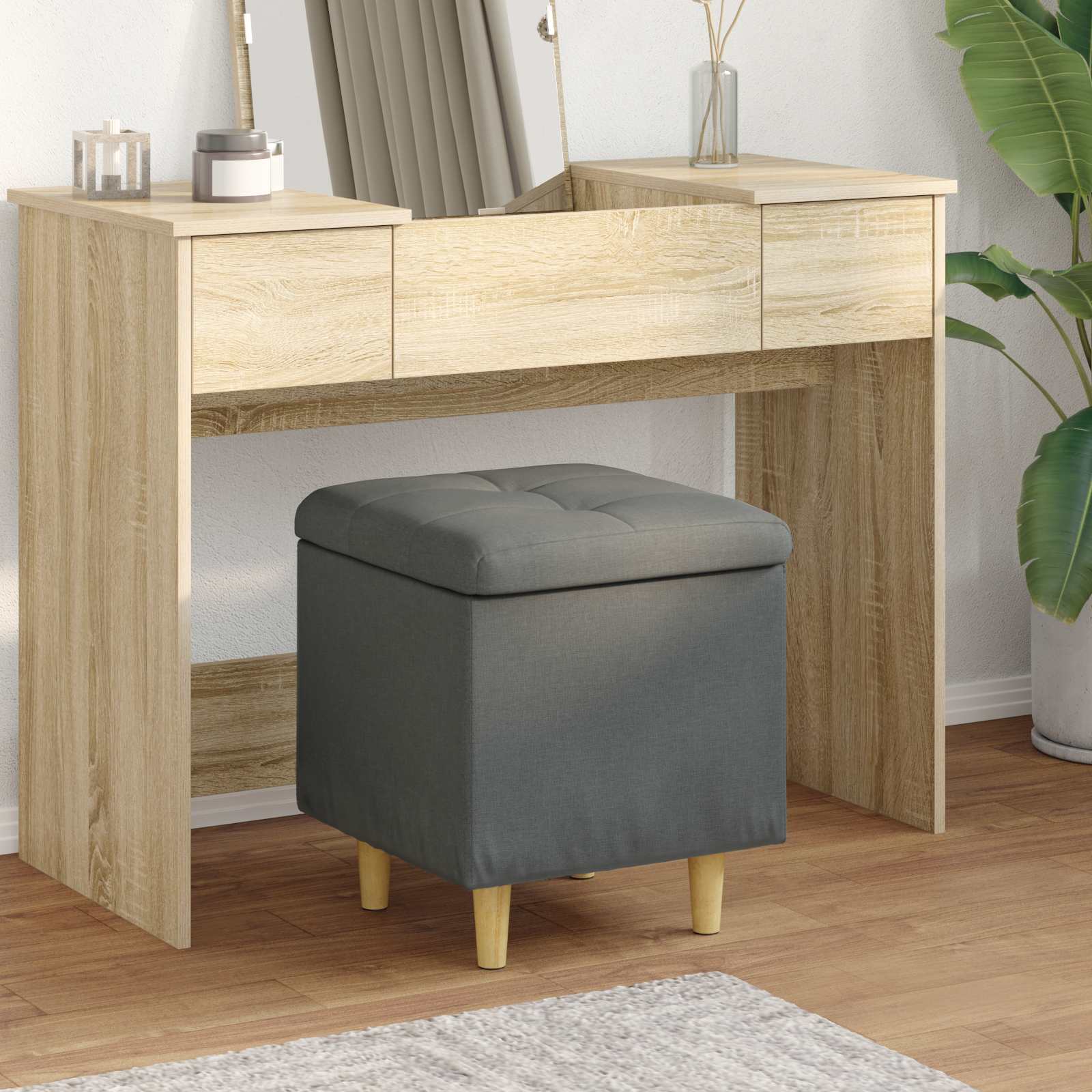Storage Ottoman Dark grey 40 x 40 x 45 cm fabric