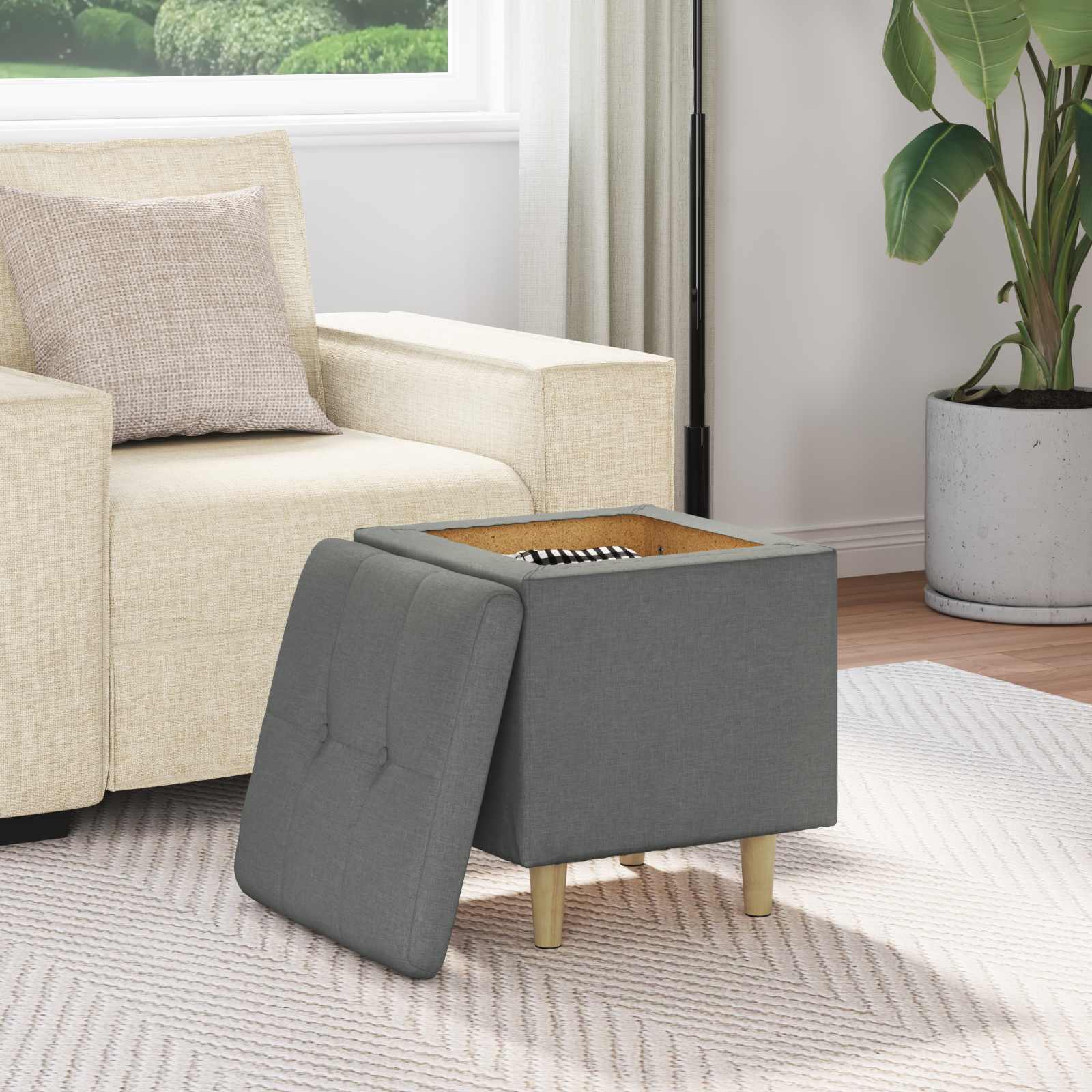 Storage Ottoman Dark grey 40 x 40 x 45 cm fabric