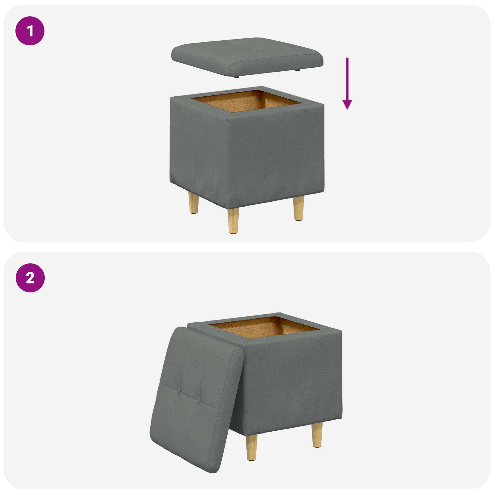 Storage Ottoman Dark grey 40 x 40 x 45 cm fabric