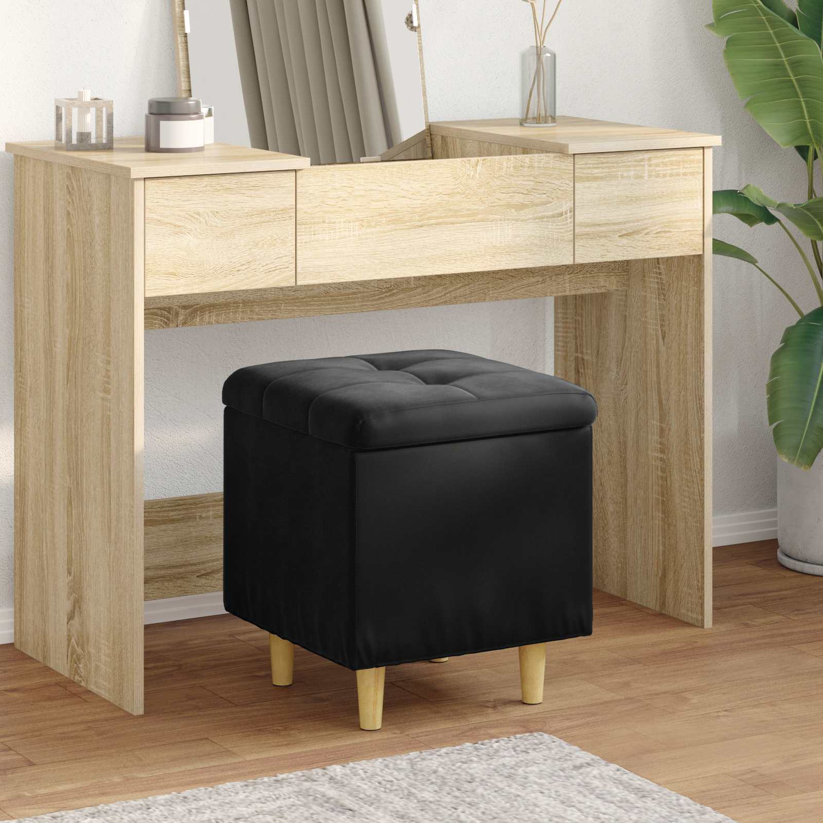 Otomans ar uzglabāšanas vietu un spilvenu Melns 40 x 40 x 45 cm Samts