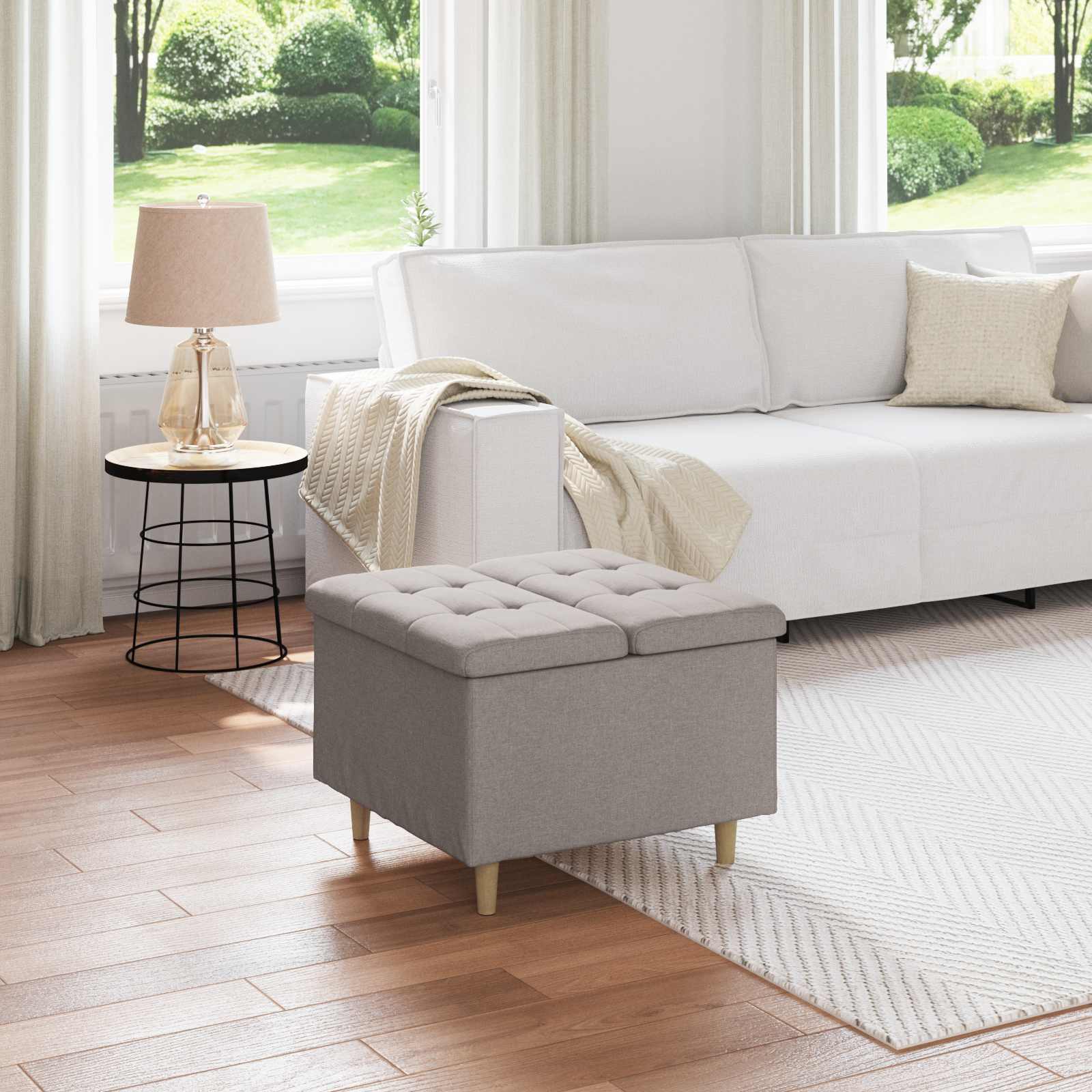 Storage ottoman with cushion Taupe 60 x 60 x 45 cm fabric