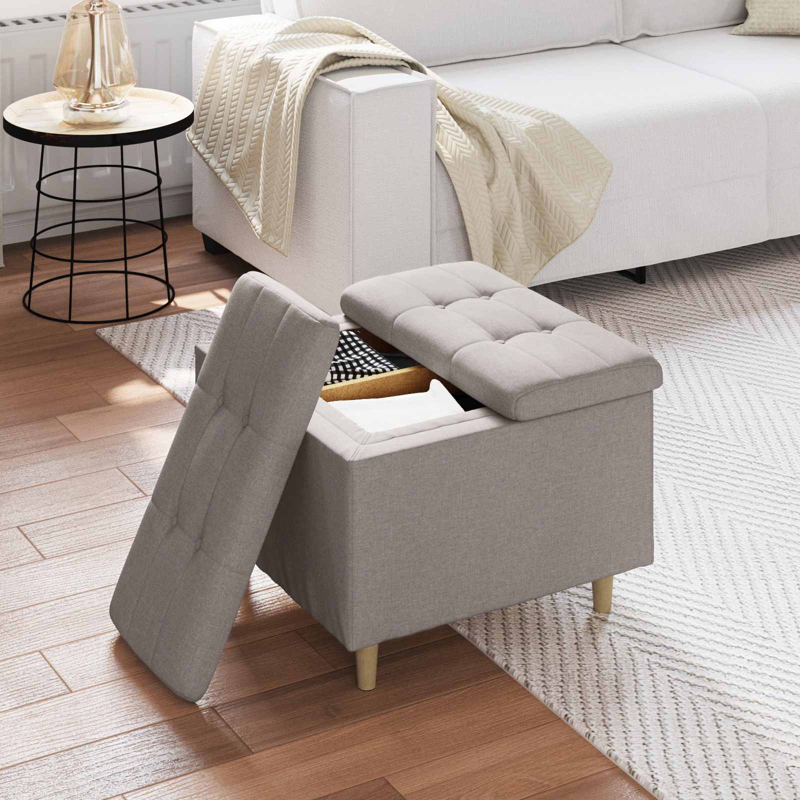Storage ottoman with cushion Taupe 60 x 60 x 45 cm fabric