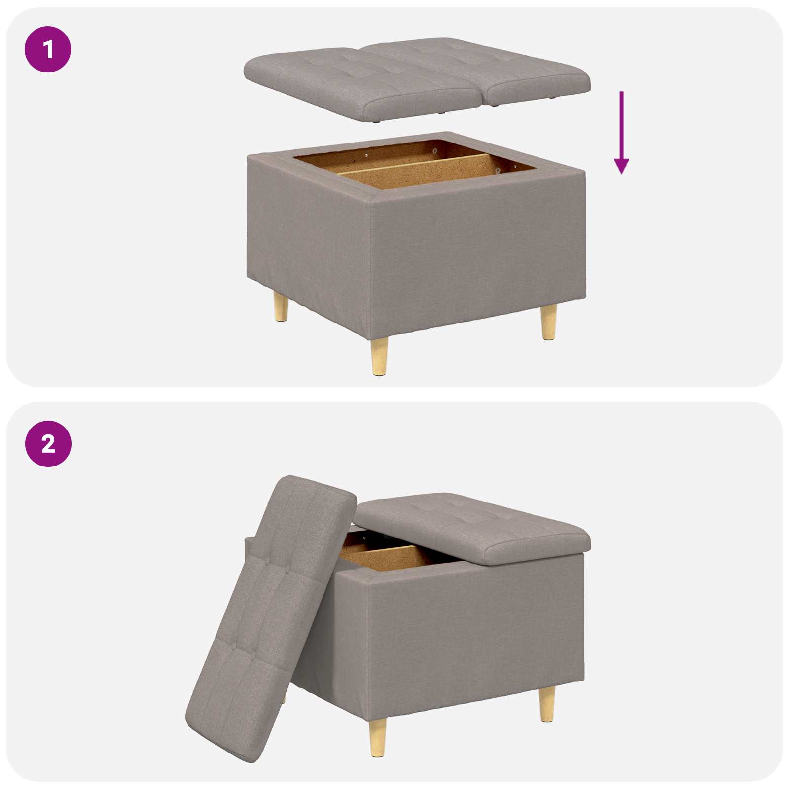 Storage ottoman with cushion Taupe 60 x 60 x 45 cm fabric