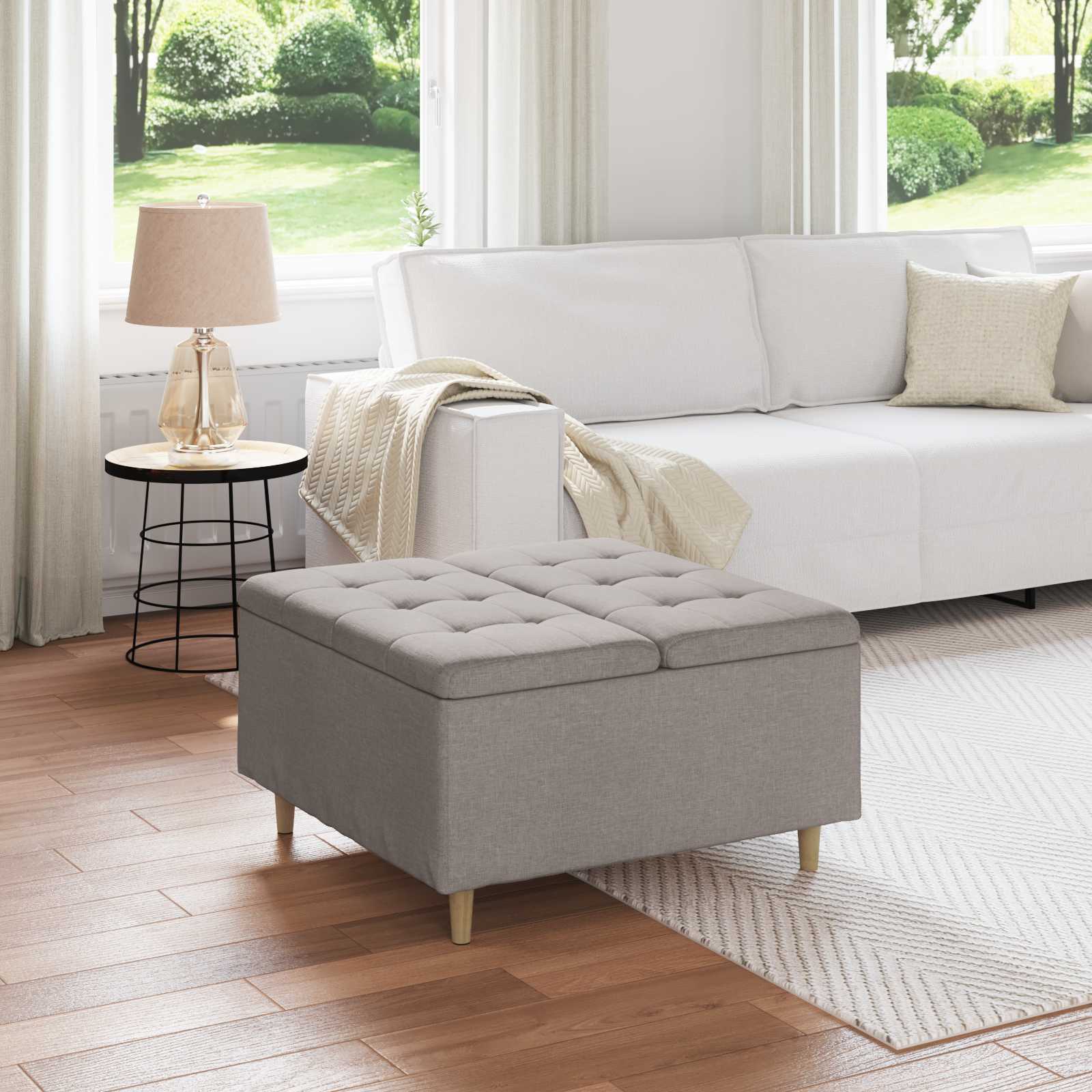 Mygtuko taburetė su pagalve Taupe 80 x 80 x 45 cm audinys