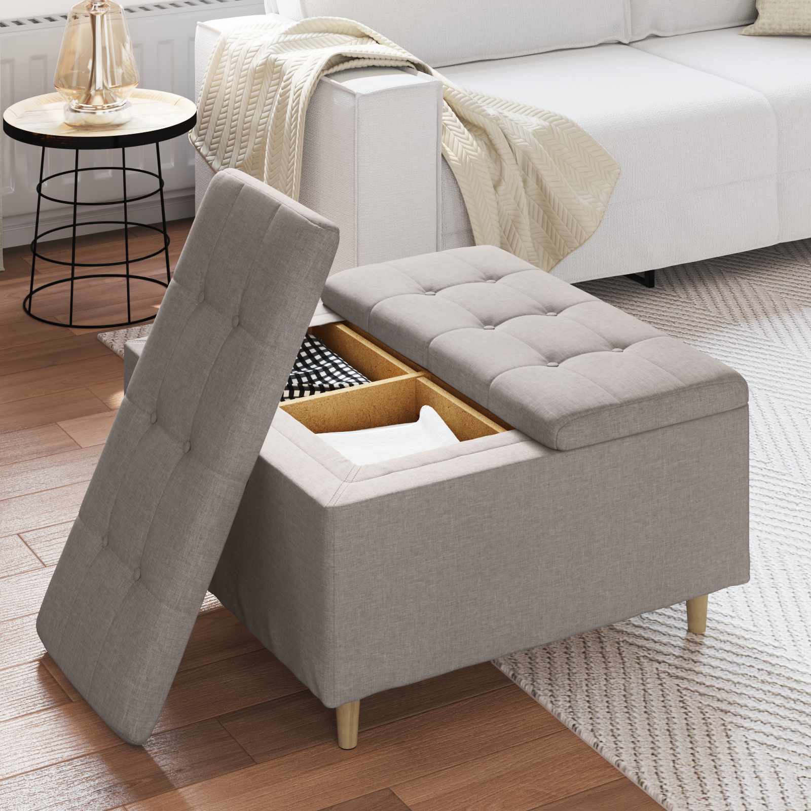 Mygtuko taburetė su pagalve Taupe 80 x 80 x 45 cm audinys