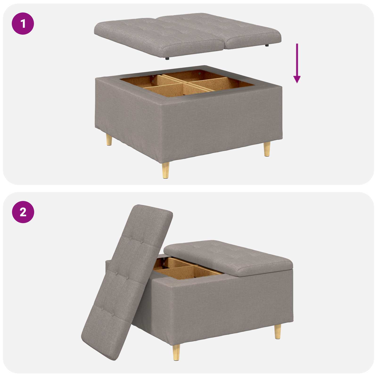 Mygtuko taburetė su pagalve Taupe 80 x 80 x 45 cm audinys