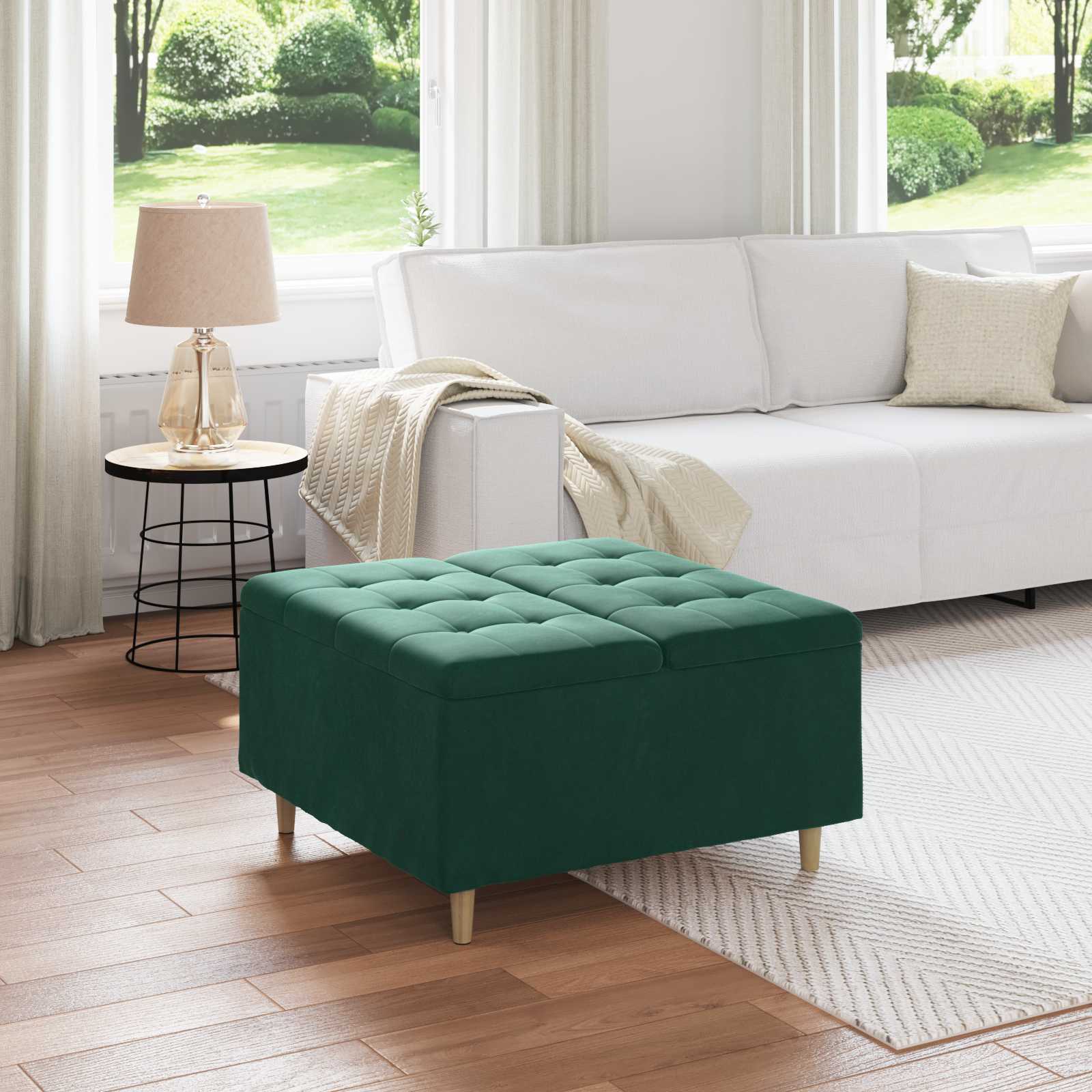Button stool Dark green 80 x 80 x 45 cm Velvet