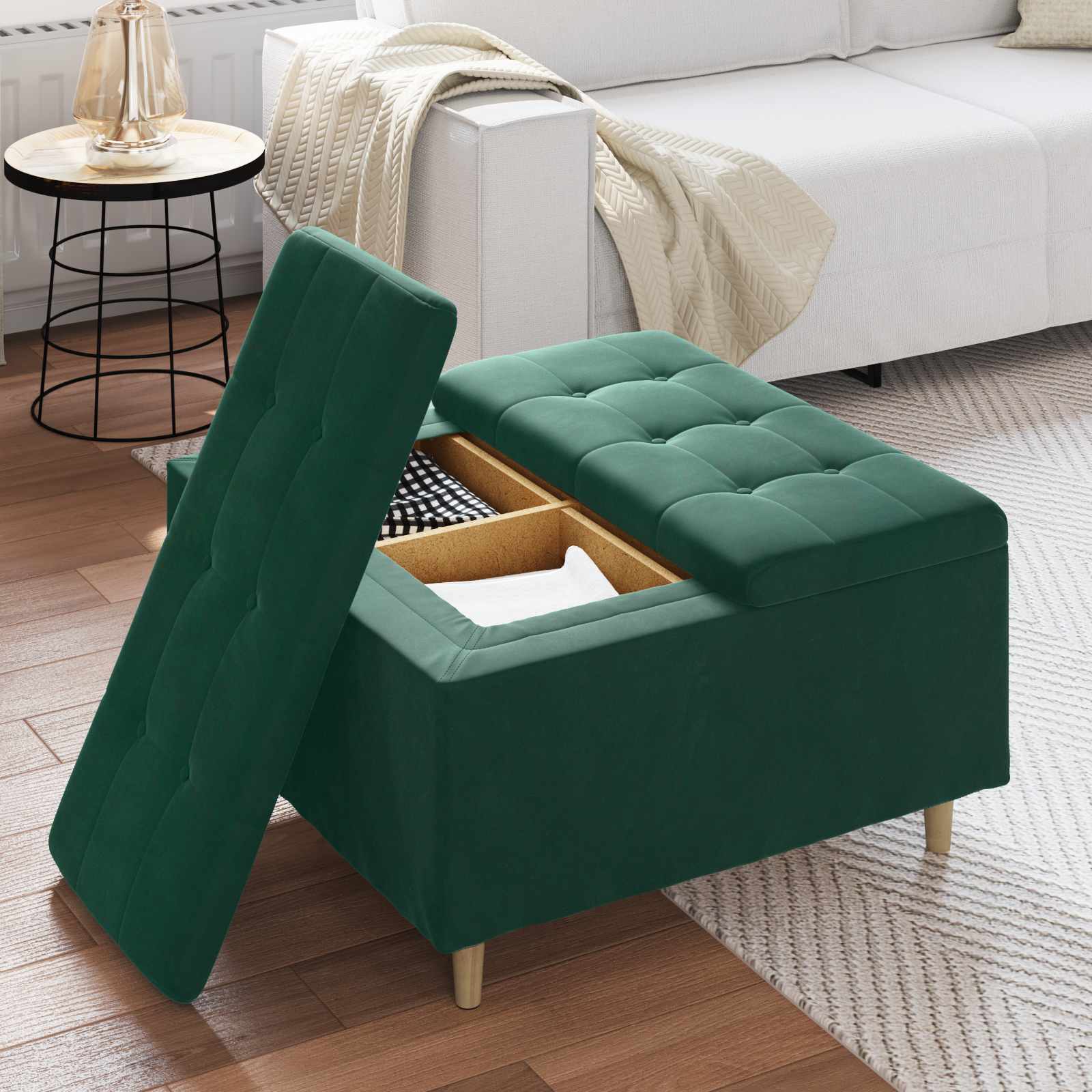 Button stool Dark green 80 x 80 x 45 cm Velvet