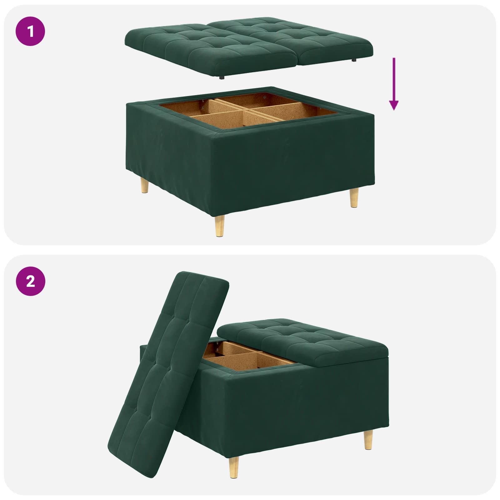 Button stool Dark green 80 x 80 x 45 cm Velvet