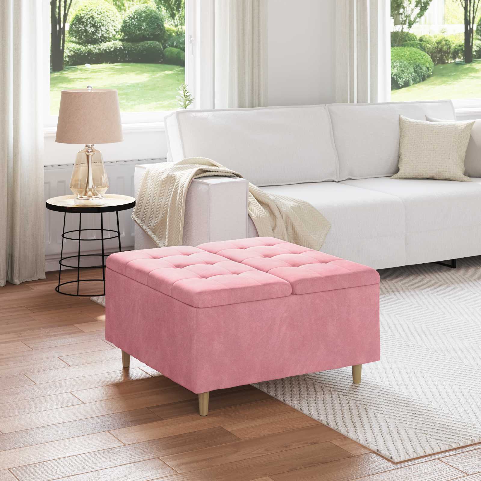 Button Ottoman with Cushion Pink 80 x 80 x 45 cm Velvet