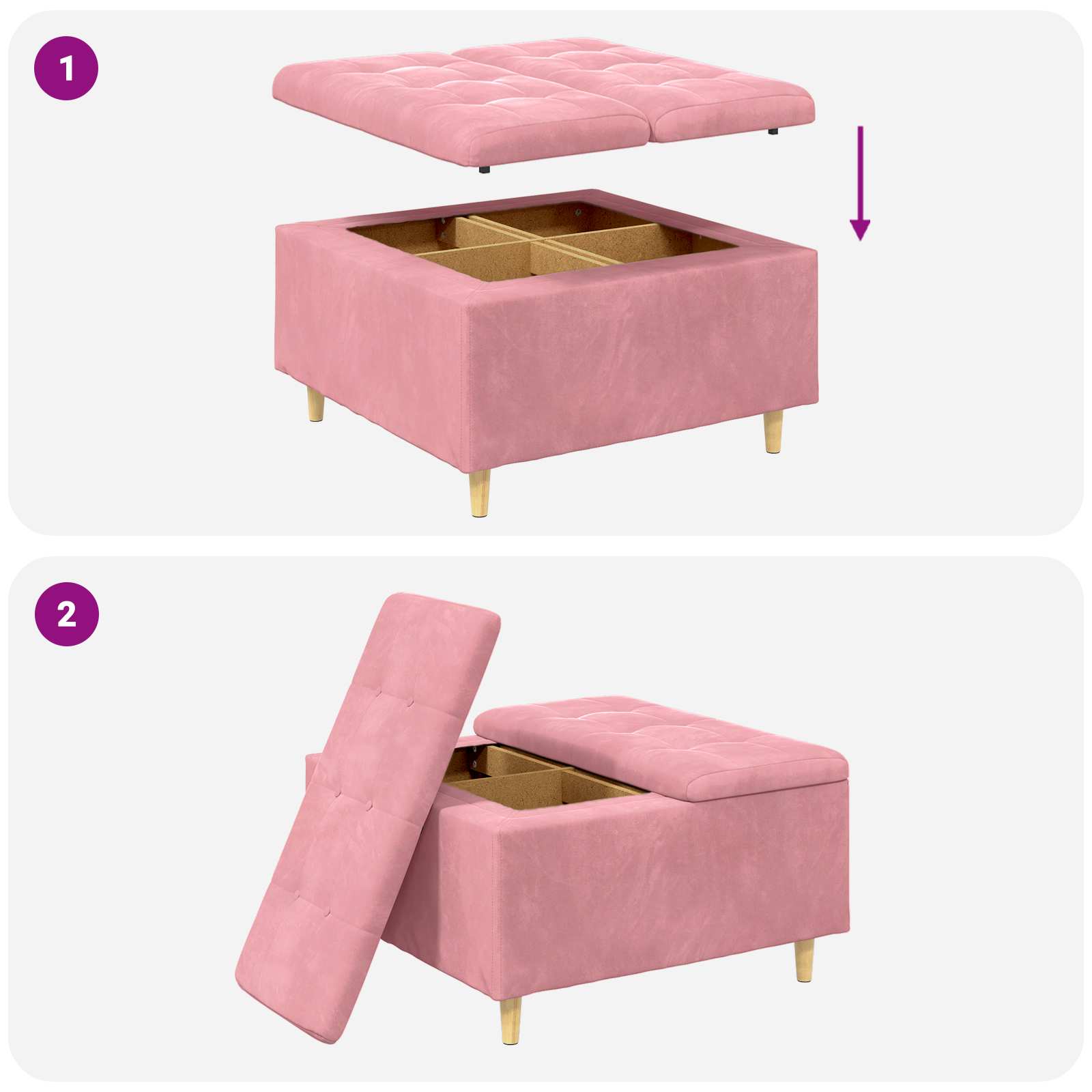 Button Ottoman with Cushion Pink 80 x 80 x 45 cm Velvet