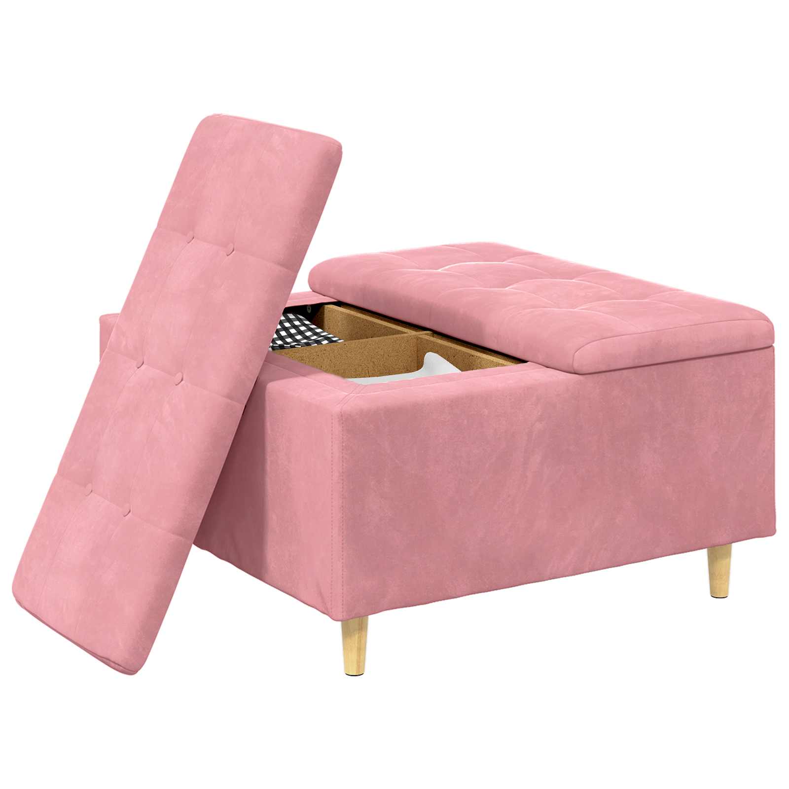 Button Ottoman with Cushion Pink 80 x 80 x 45 cm Velvet