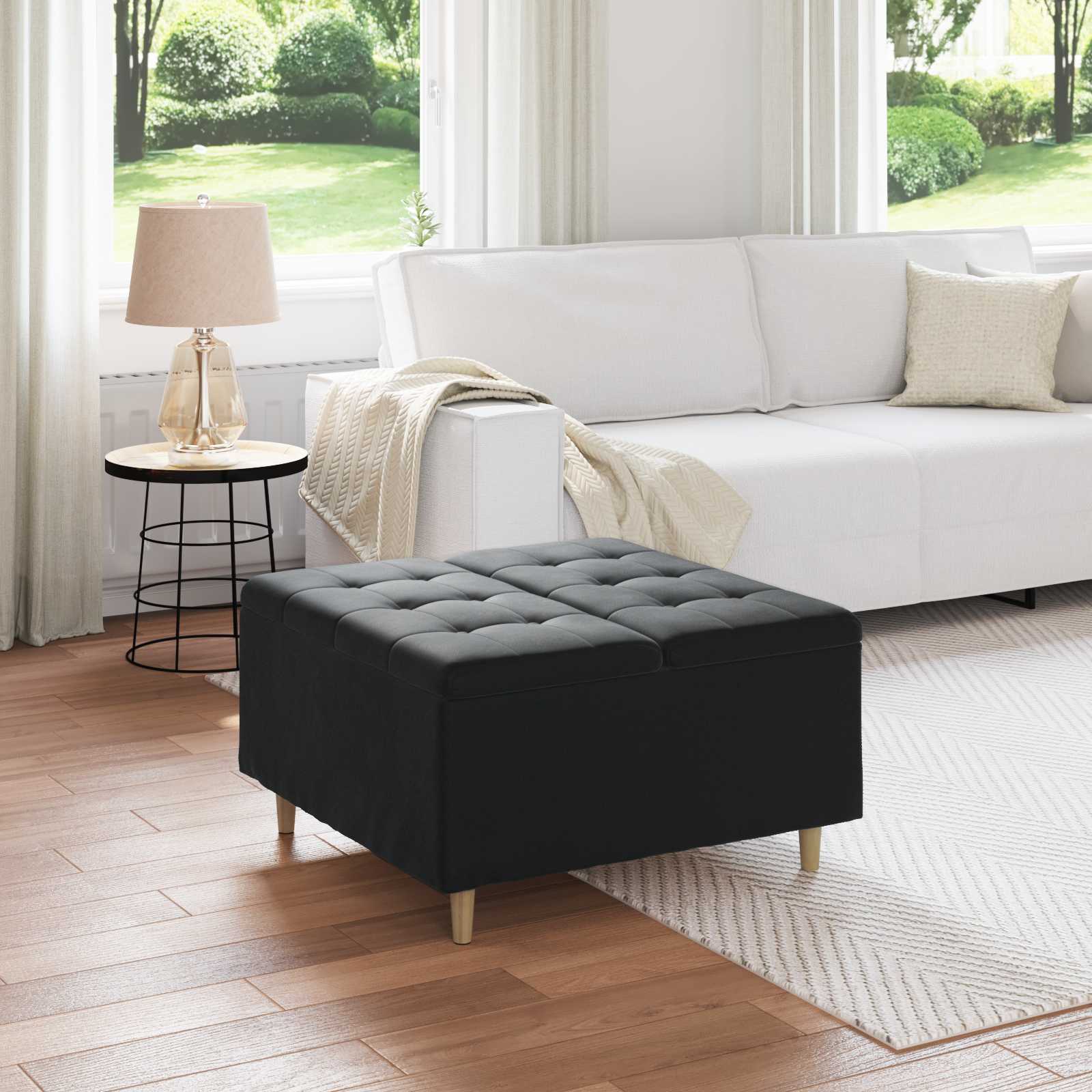 Pufpodziņš ar spilvenu Melns 80 x 80 x 45 cm Samts