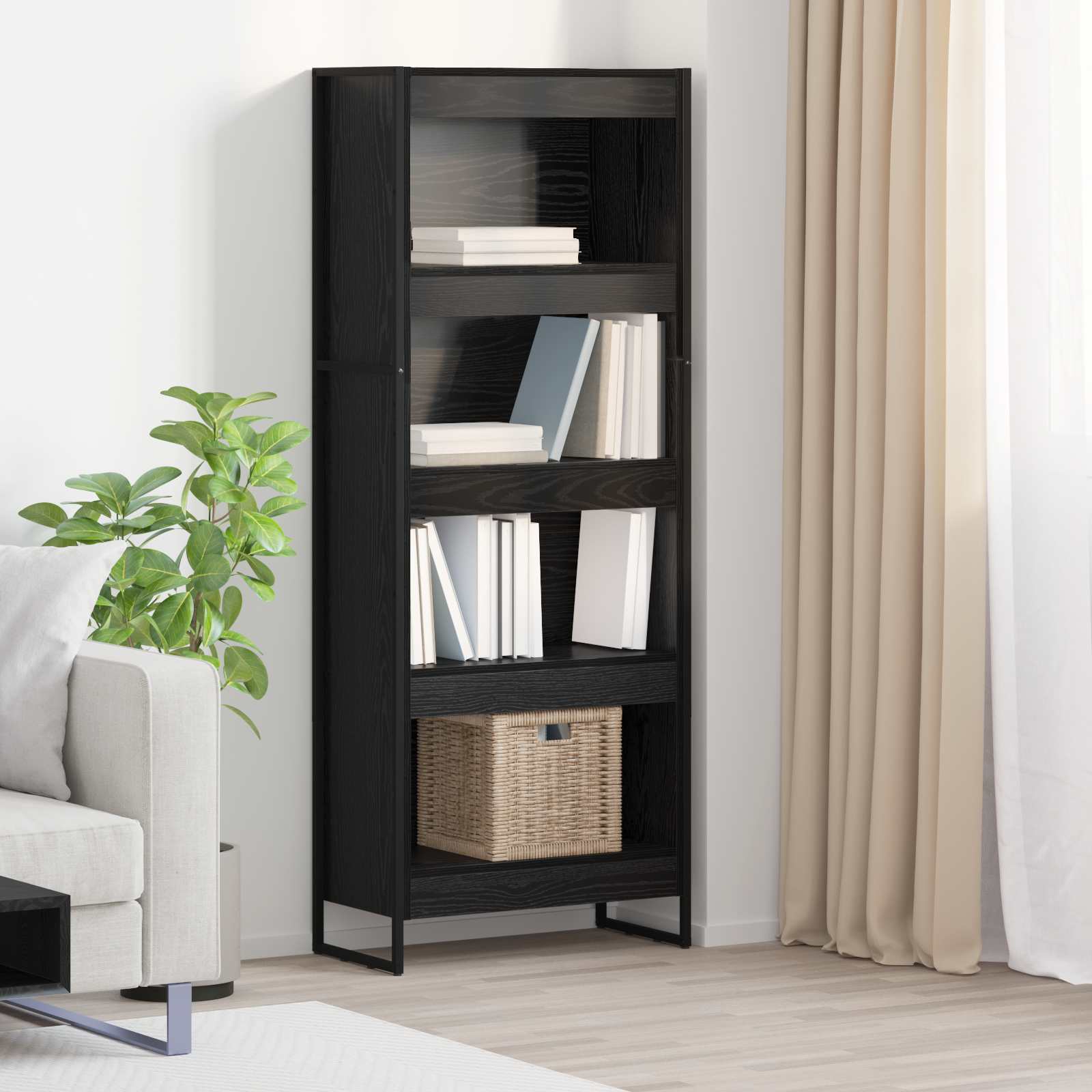 Bookshelf Black oak 80 x 30 x 155 cm Engineered wood
