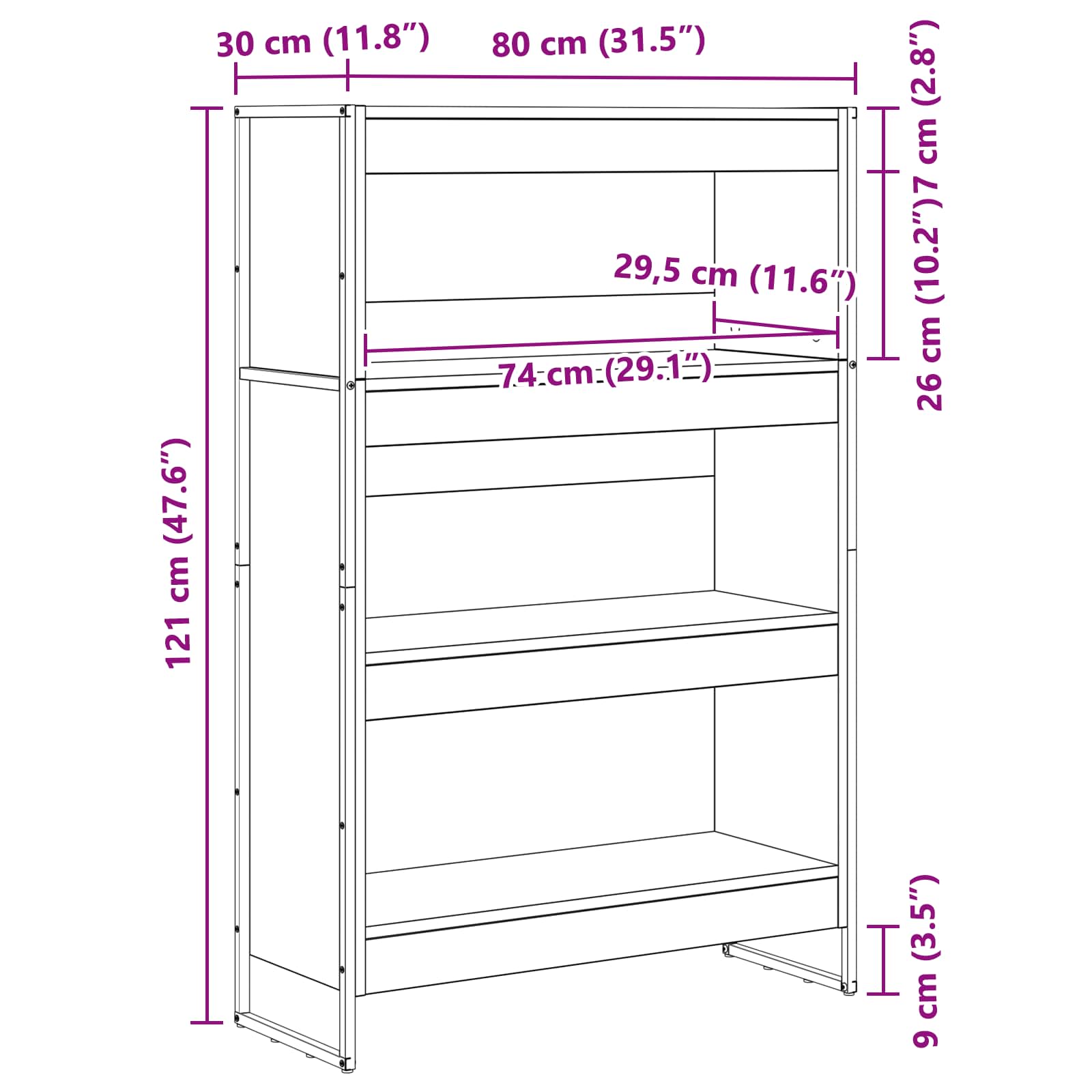 Bookshelf Black oak 80 x 30 x 155 cm Engineered wood