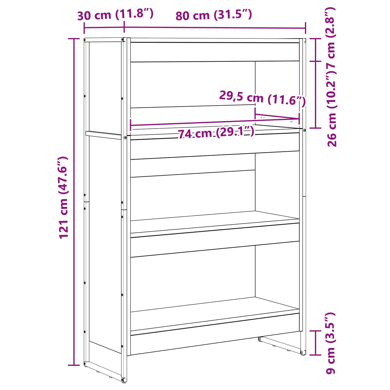Bookcase Grey Sonoma 80 x 30 x 155 cm Engineered Wood