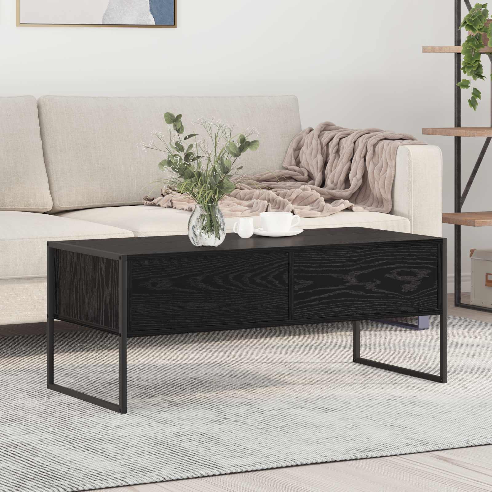 Coffee Table with Drawer Black Oak 100 x 46 x 40 cm