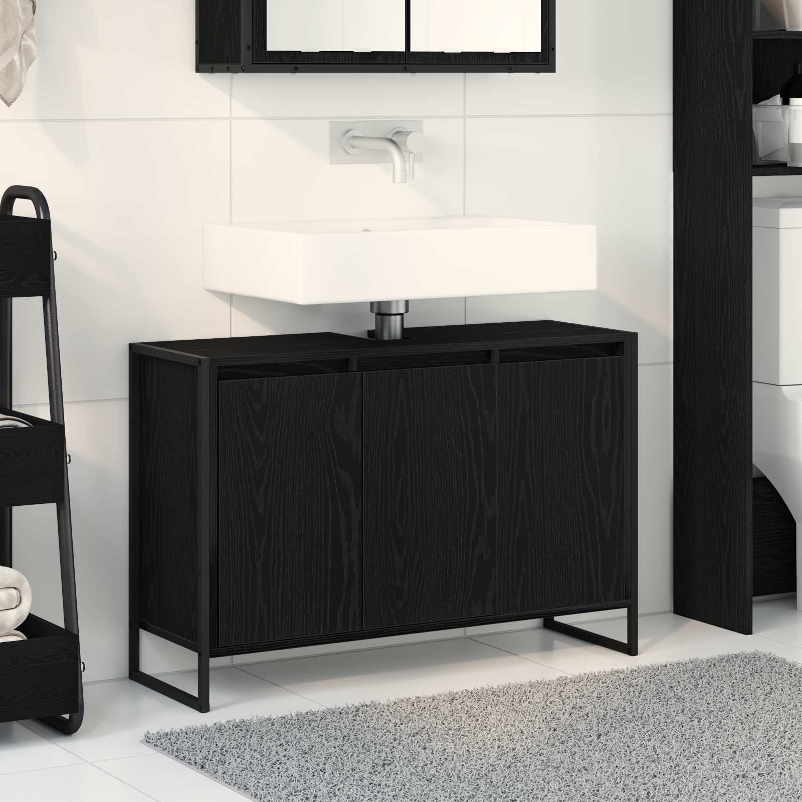 Vannas istabas skapītis Melns ozols 90 x 30 x 60 cm Apstrādāta koksne