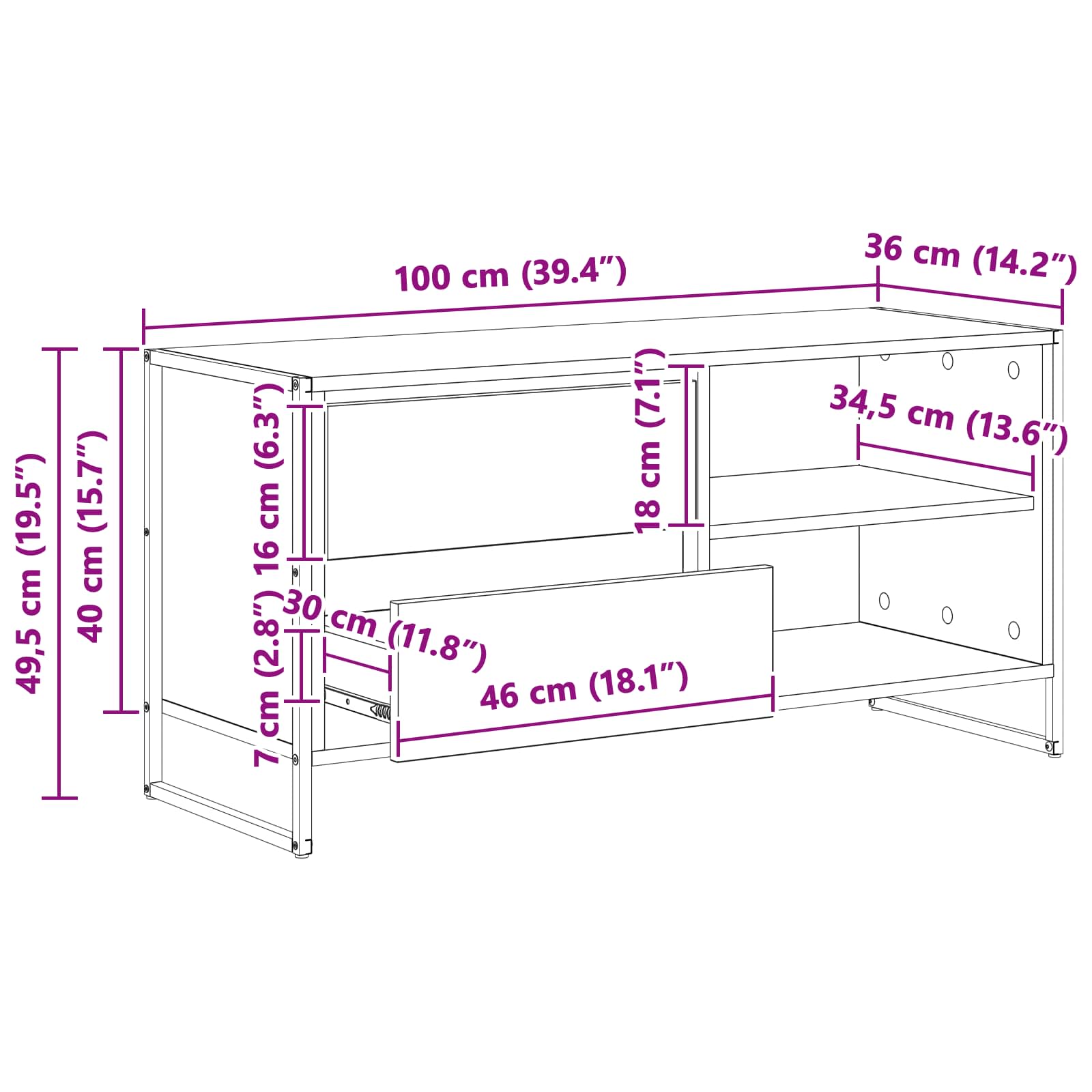 TV Cabinet Black Oak 100 x 36 x 49.5 cm
