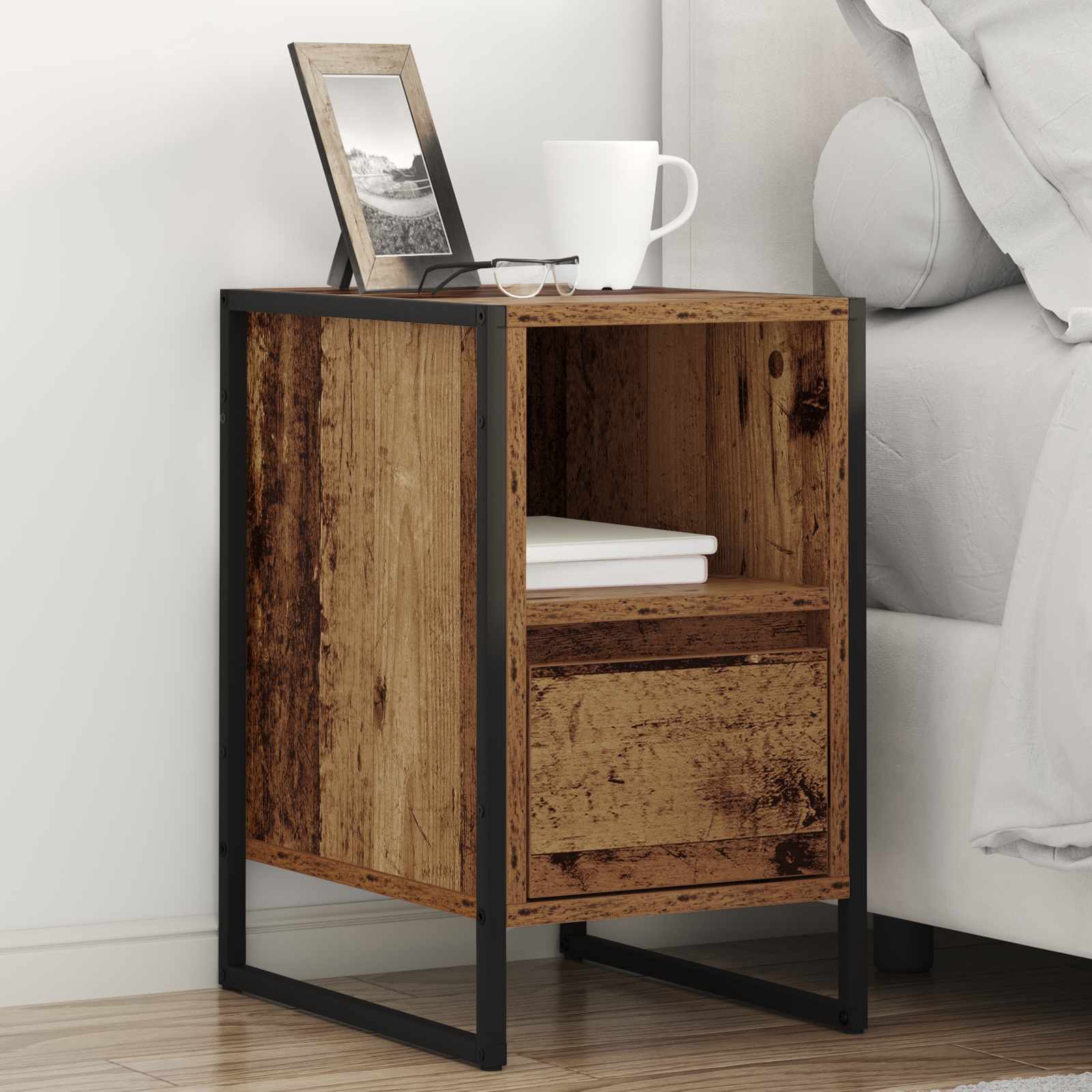 Nightstand with drawer Vintage wood 39.5 x 30 x 50 cm