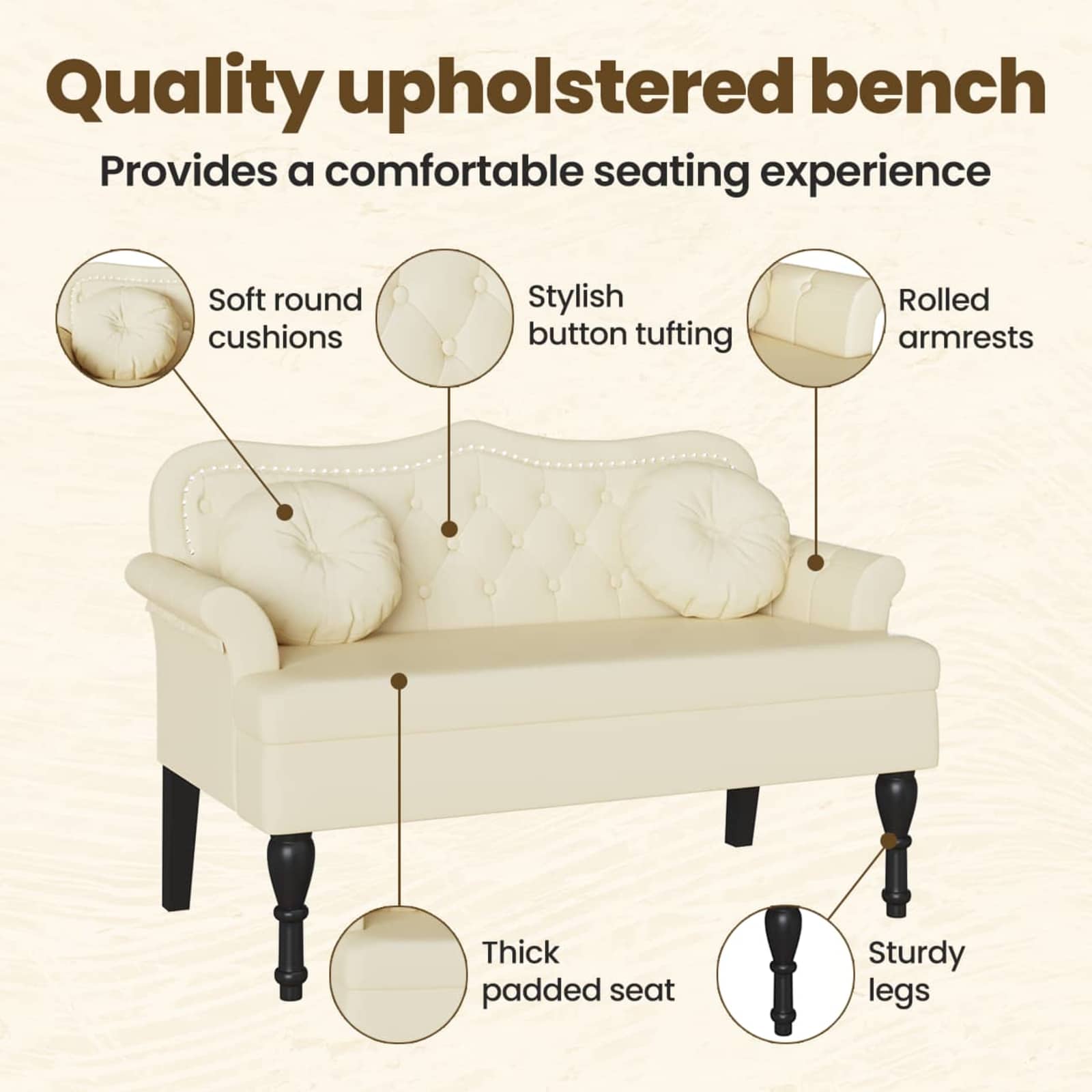 Dīvāns Chesterfield Cream 120,5 x 65 x 75 cm Mākslīgā āda