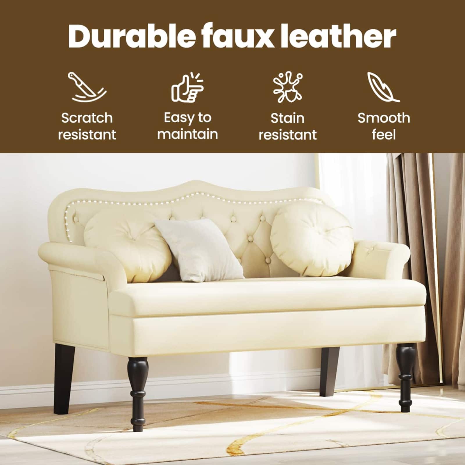 Dīvāns Chesterfield Cream 120,5 x 65 x 75 cm Mākslīgā āda