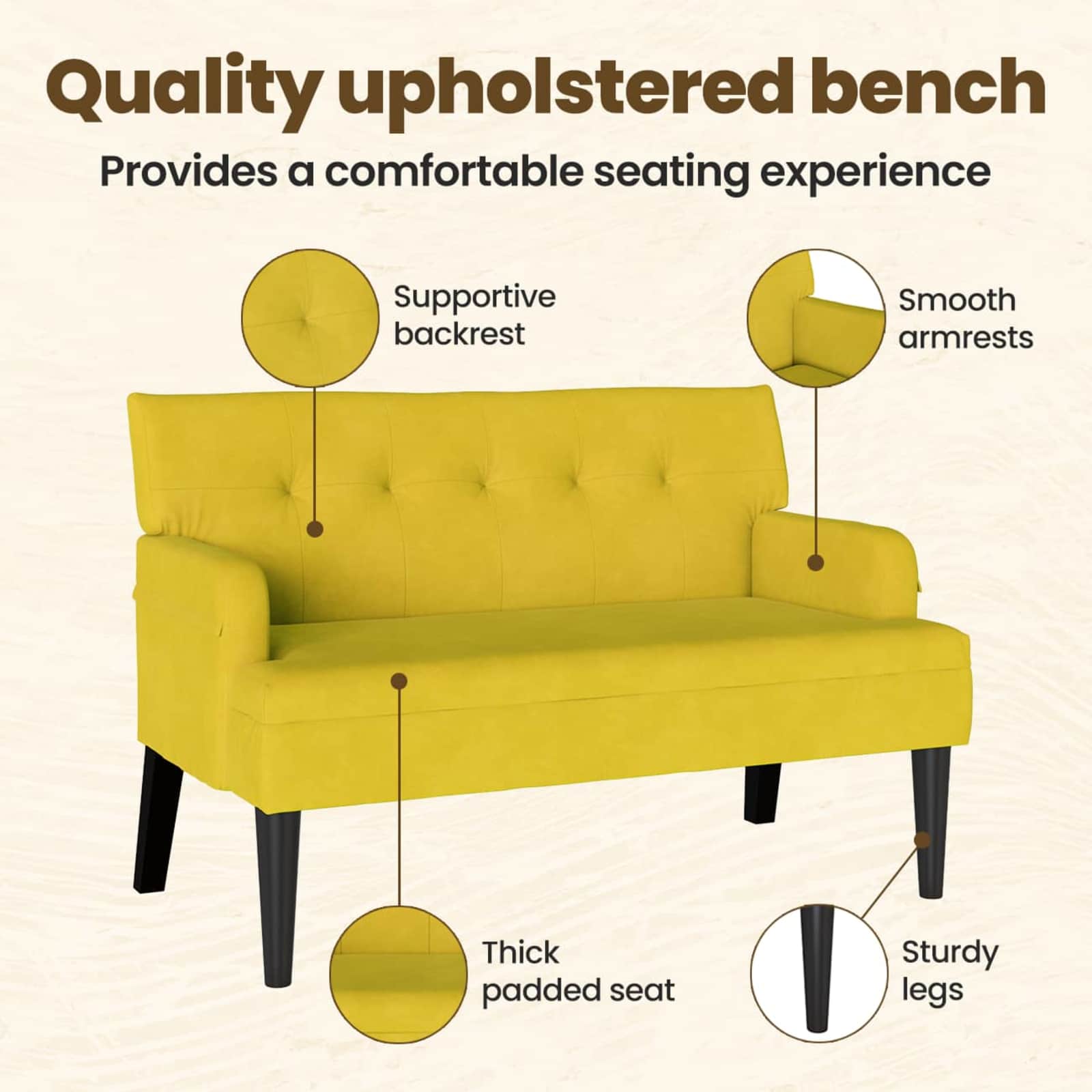 Chesterfield Bench Yellow 112 x 65.5 x 75 cm Velvet