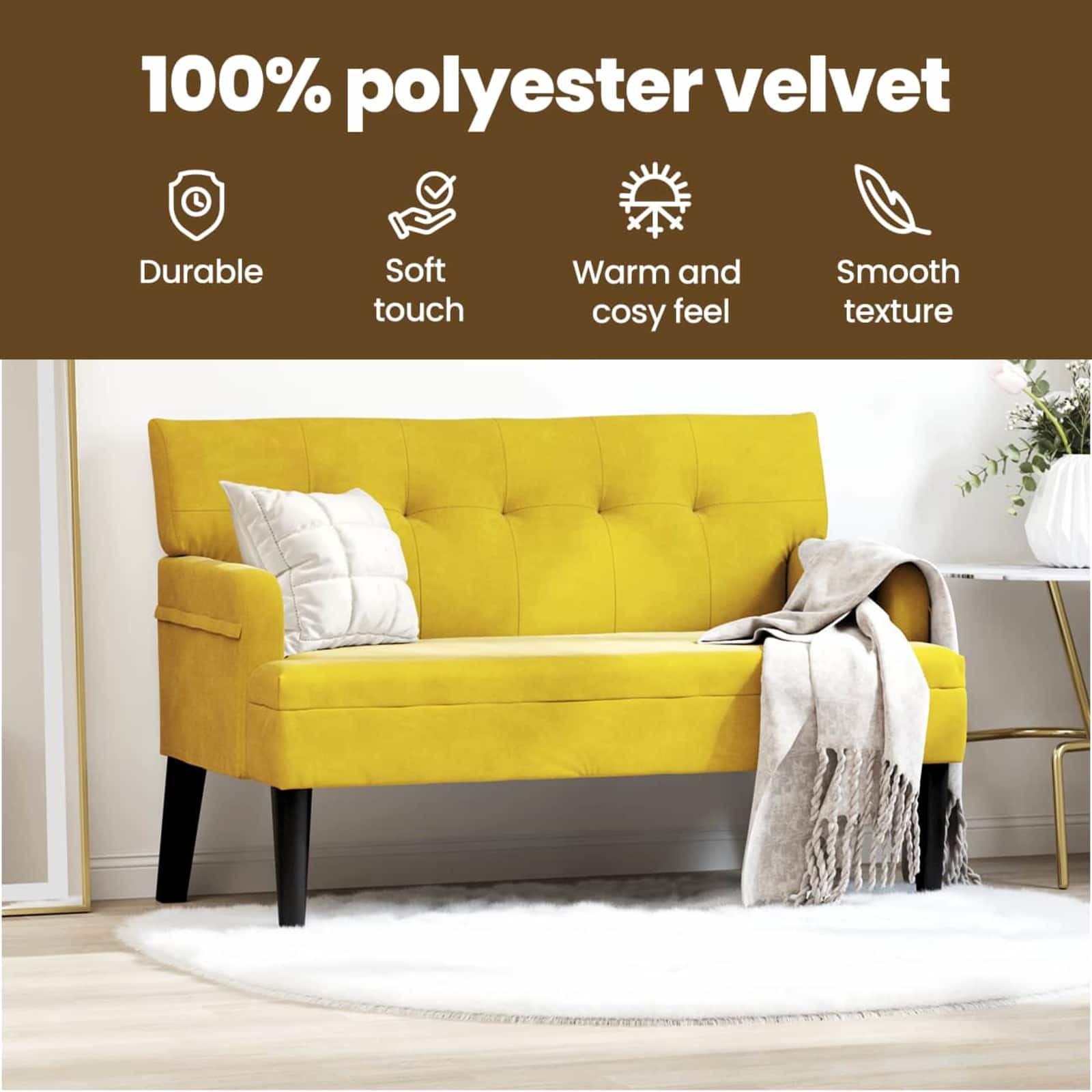 Chesterfield Bench Yellow 112 x 65.5 x 75 cm Velvet