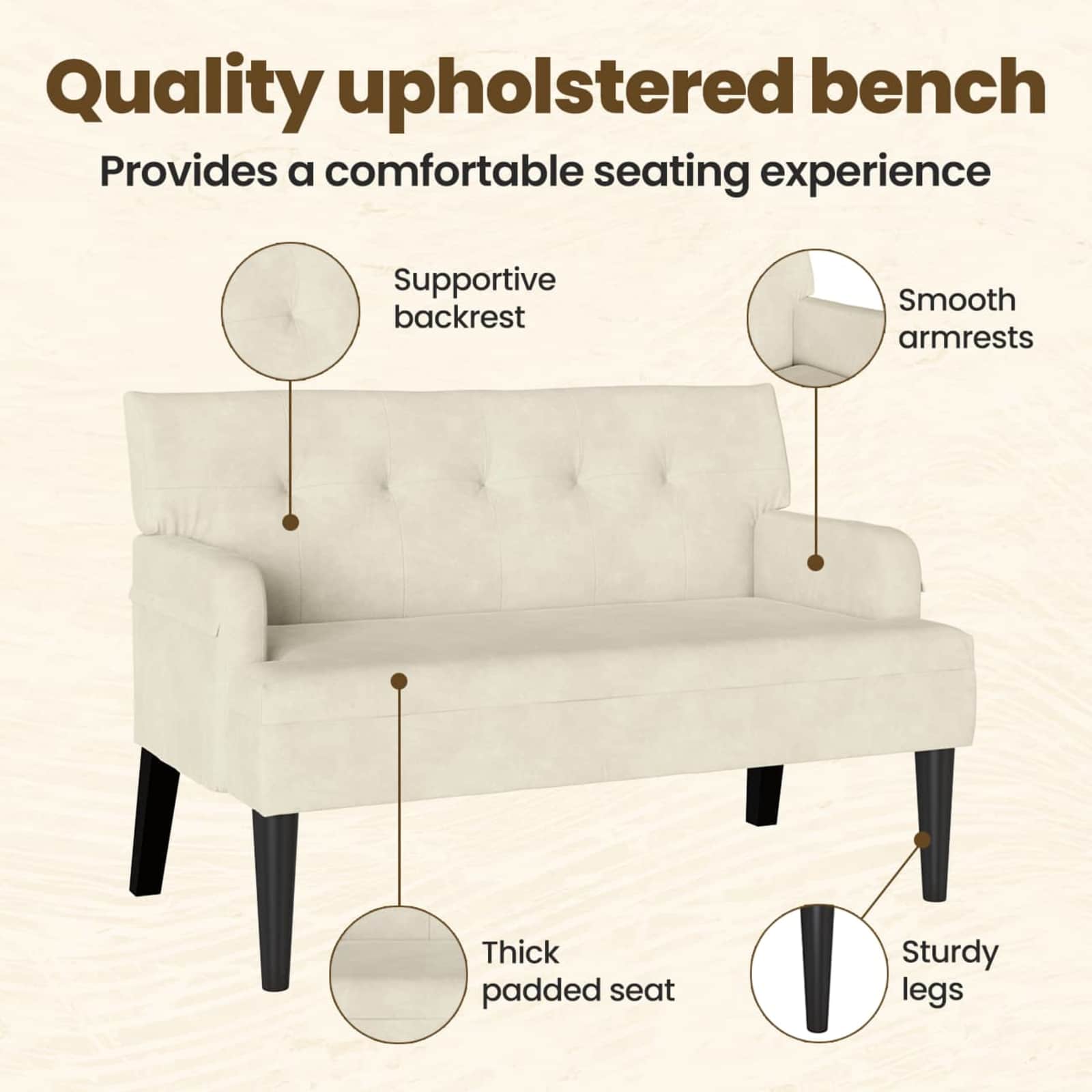 Chesterfield Bench Cream 112 x 65.5 x 75 cm Velvet