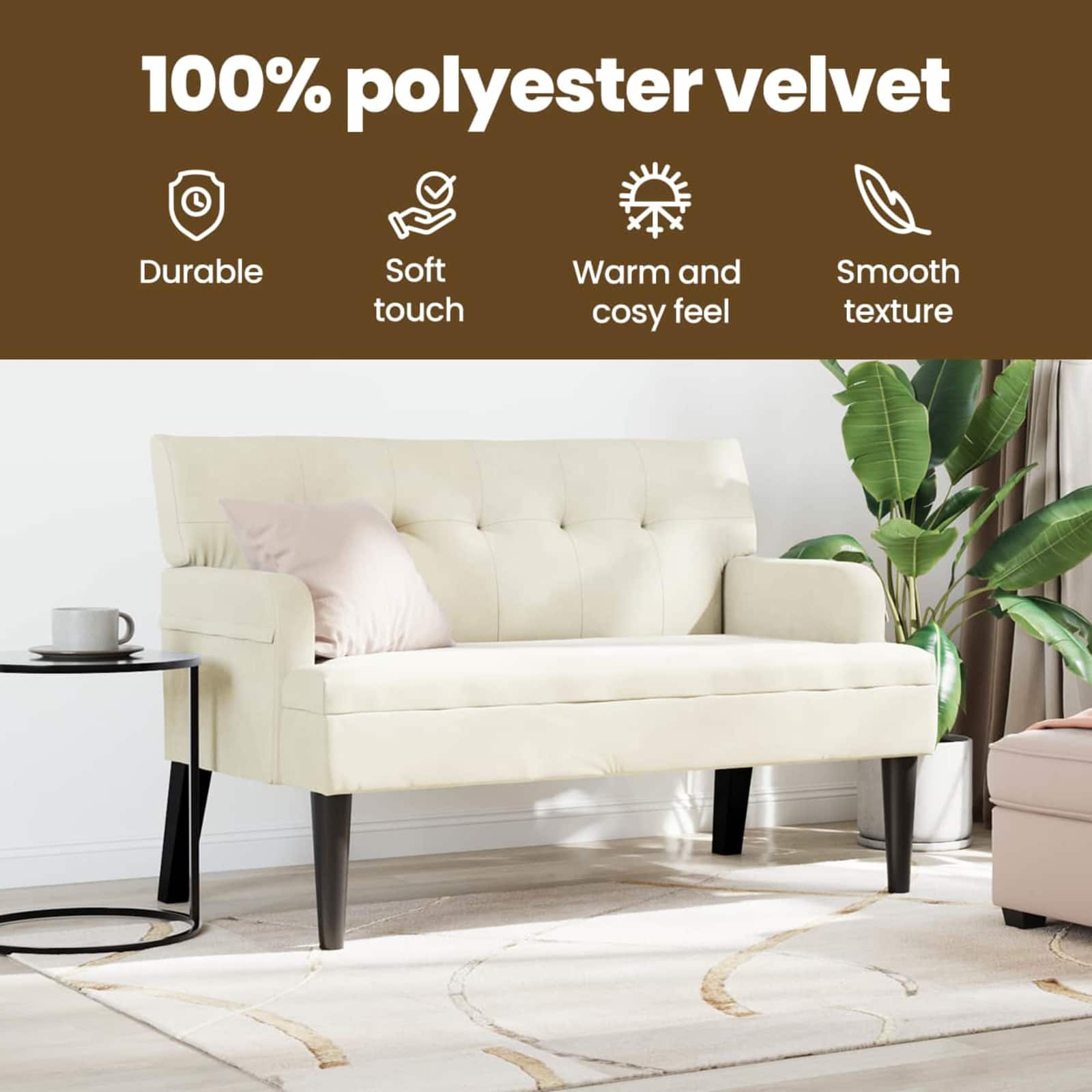 Chesterfield Bench Cream 112 x 65.5 x 75 cm Velvet