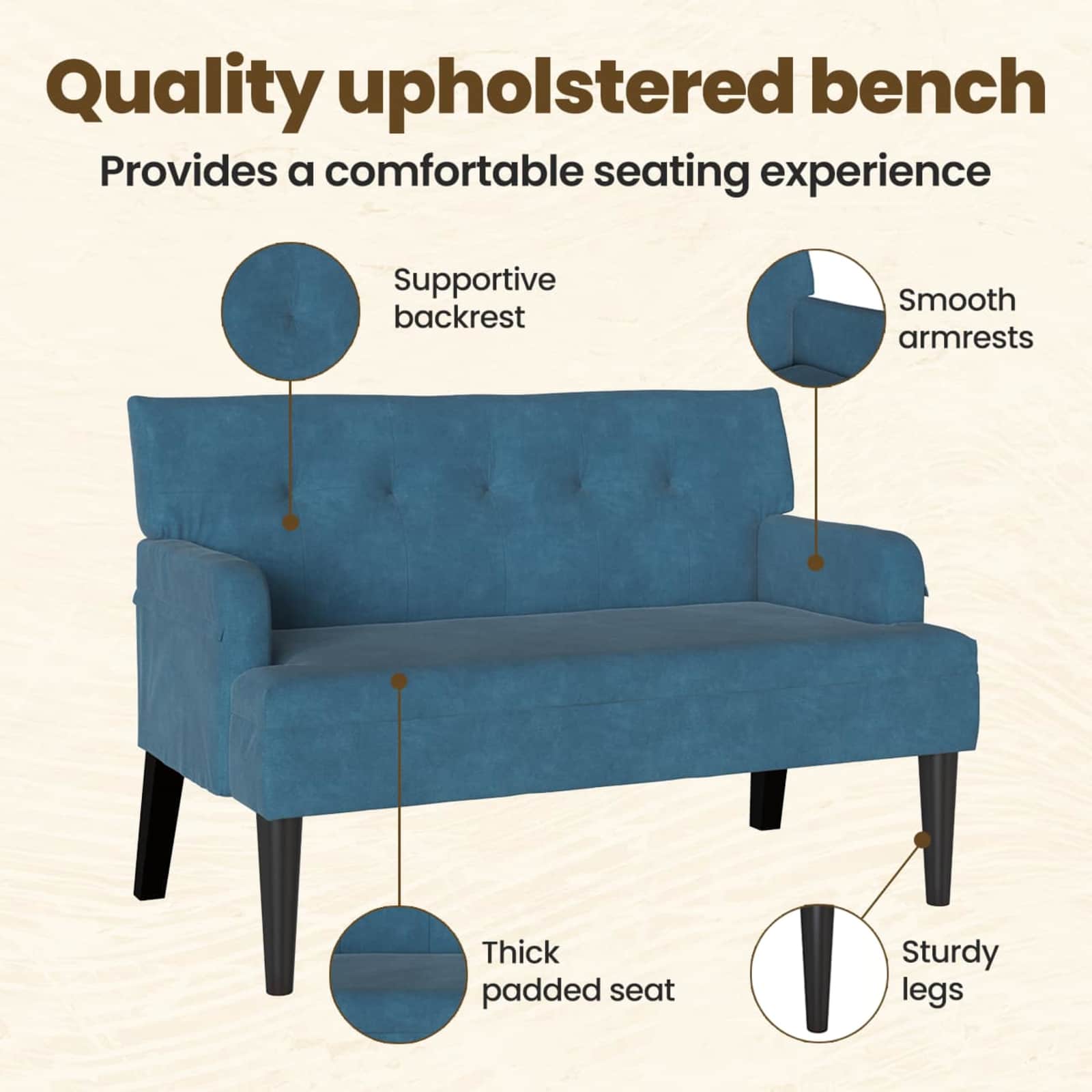 Chesterfield Bench Blue 112 x 65.5 x 75 cm Velvet