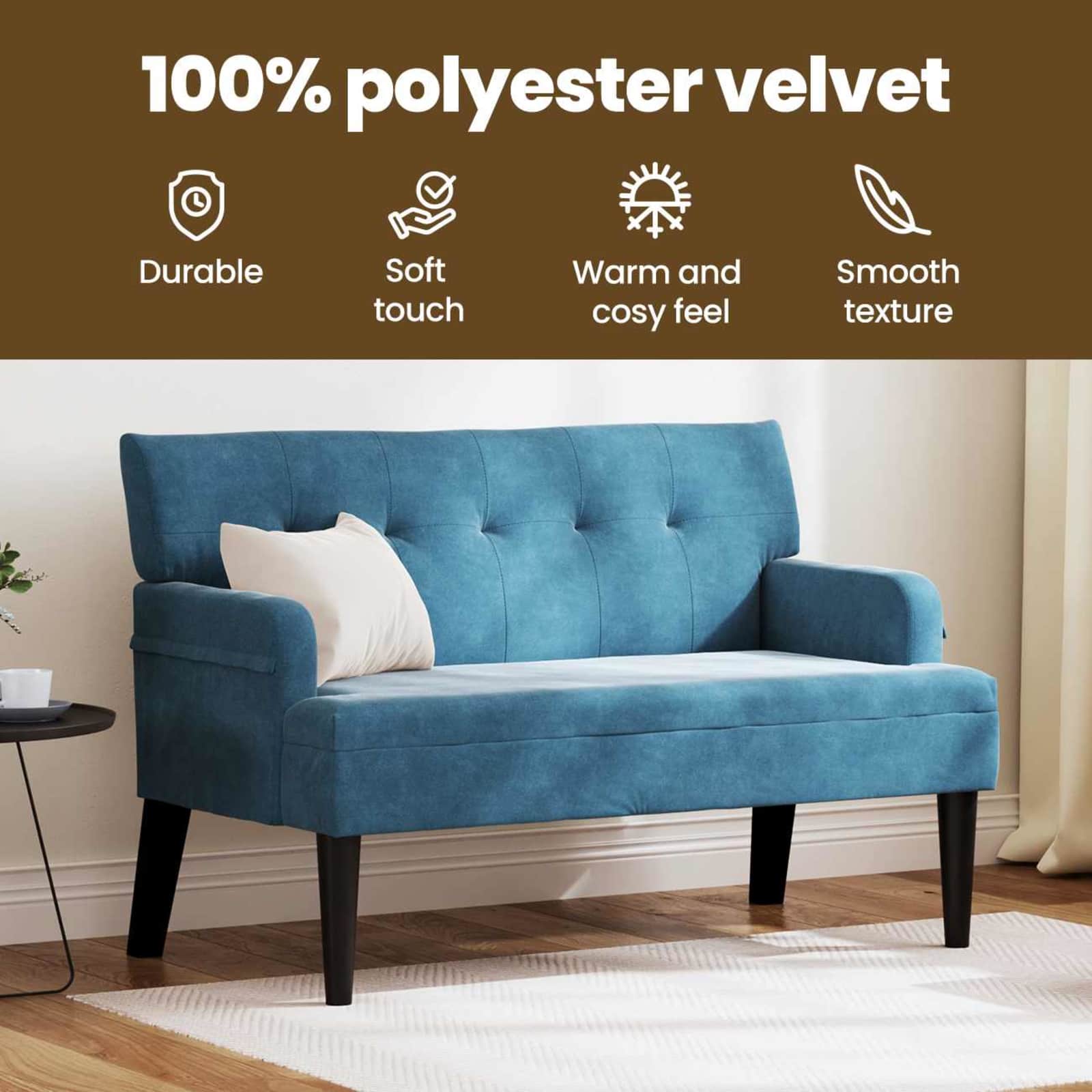 Chesterfield Bench Blue 112 x 65.5 x 75 cm Velvet