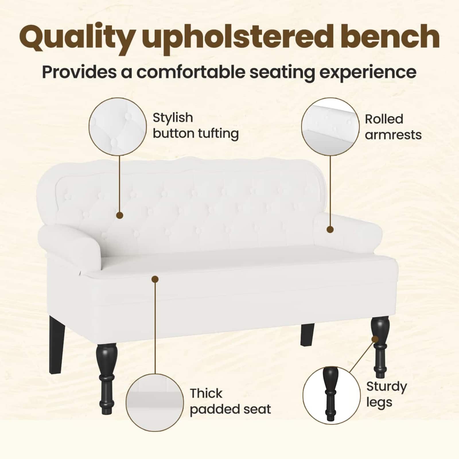 Chesterfield Bench White 119.5 x 64.5 x 75 cm Artificial Leather