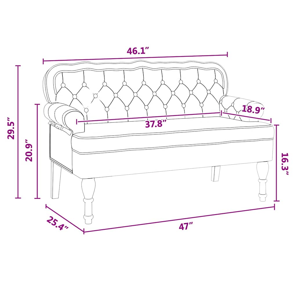 Chesterfield Bench White 119.5 x 64.5 x 75 cm Artificial Leather