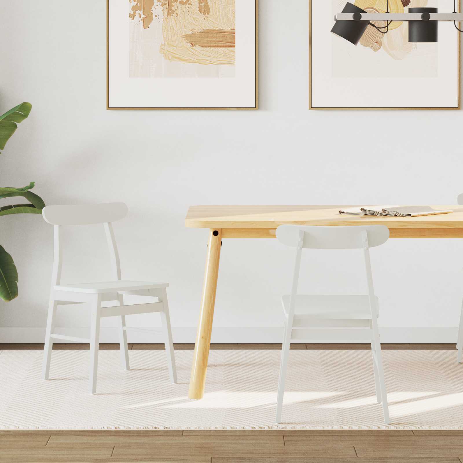 Dining Chair 2 pcs White Solid rubberwood