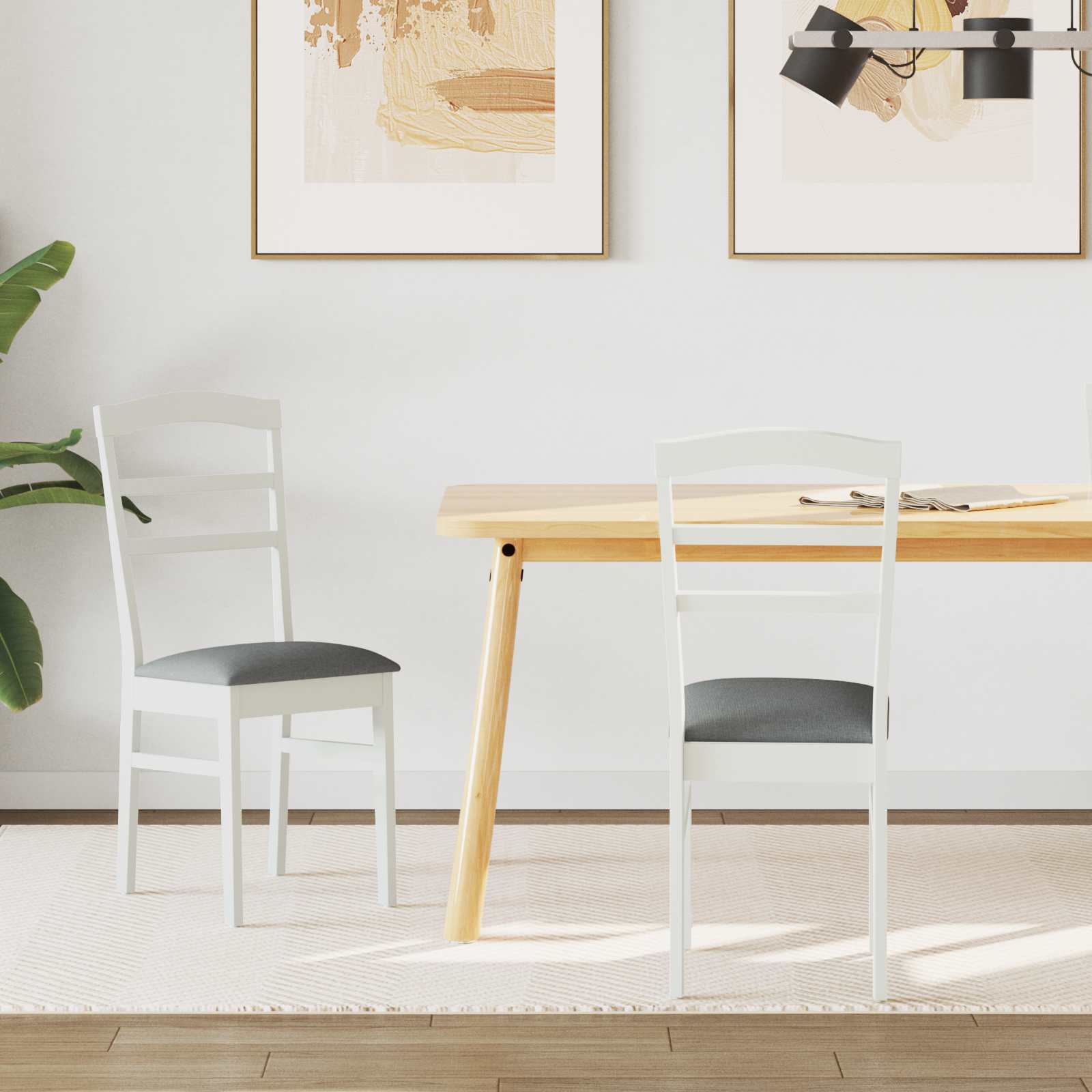 Dining chair 2 pcs White and gray Solid wood