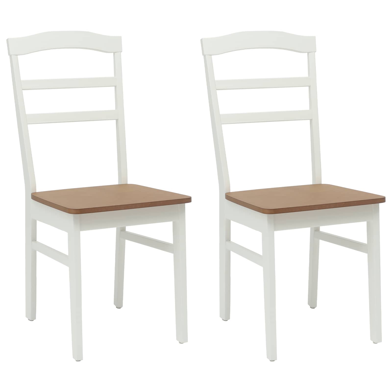 Dining Chair 2 pcs White and Natural Solid Wood
