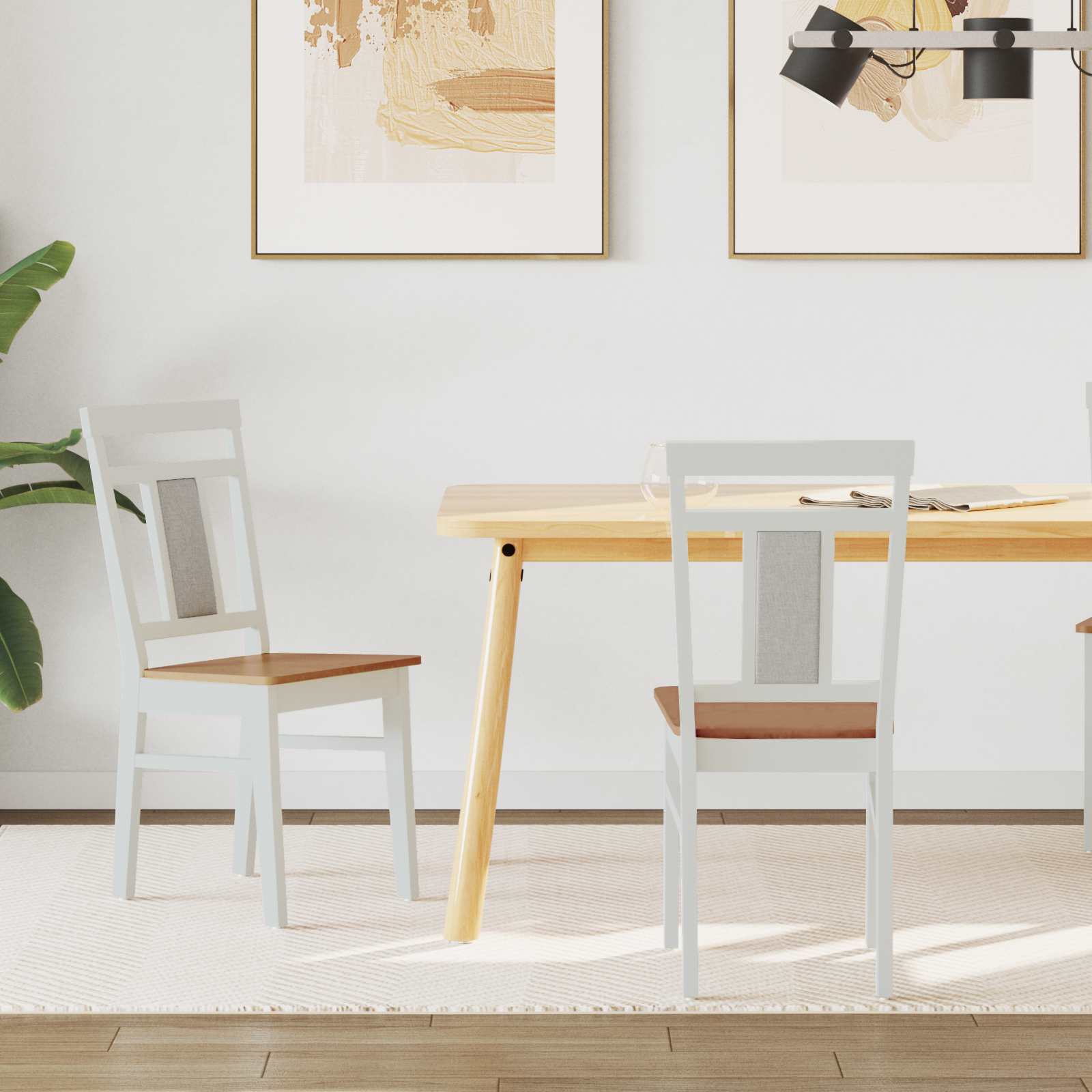 Dining Chair 2 pcs White and Natural Solid rubberwood