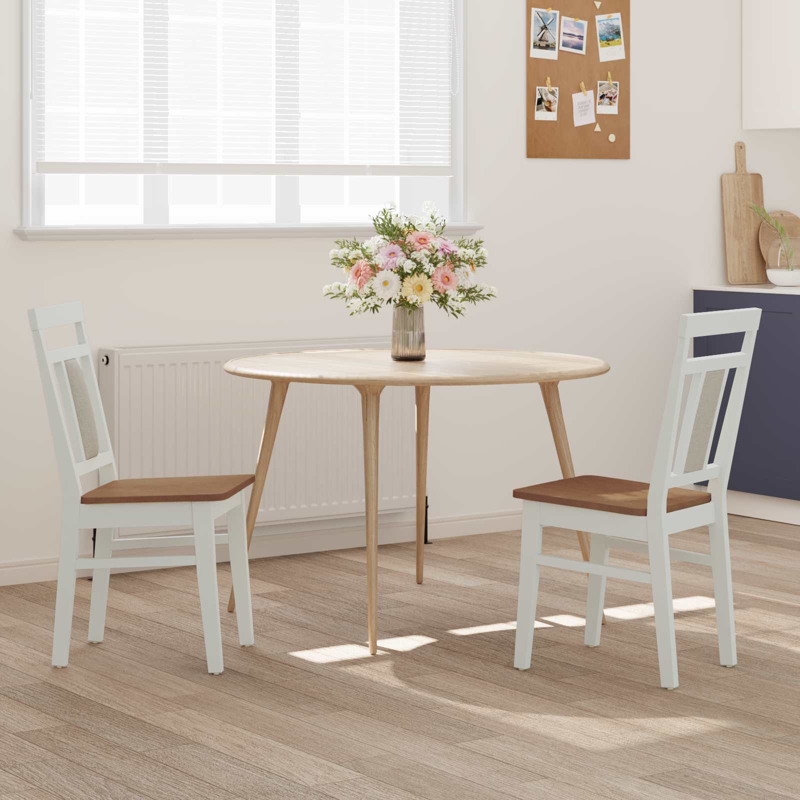 Dining Chair 2 pcs White and Natural Solid rubberwood