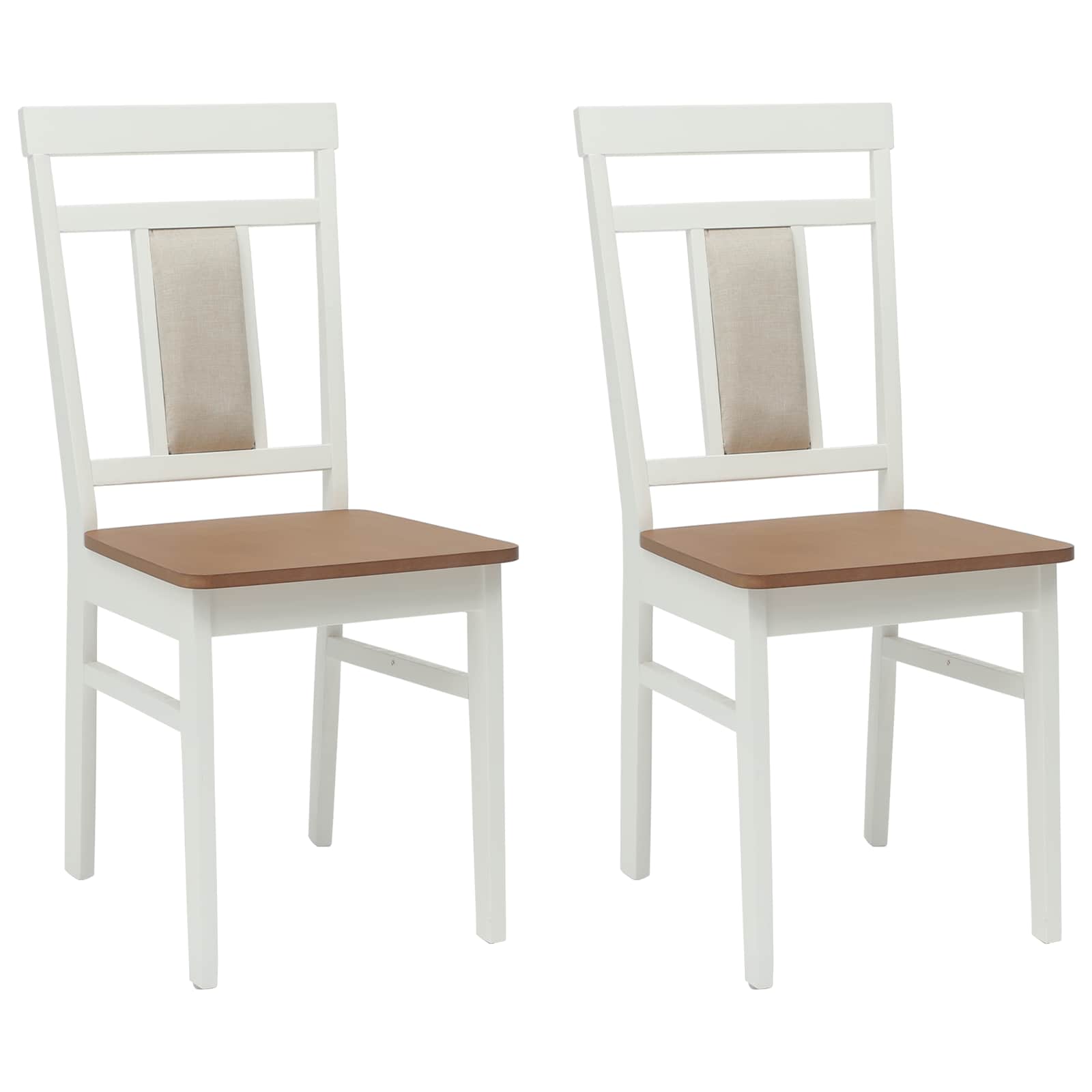 Dining Chair 2 pcs White and Natural Solid rubberwood