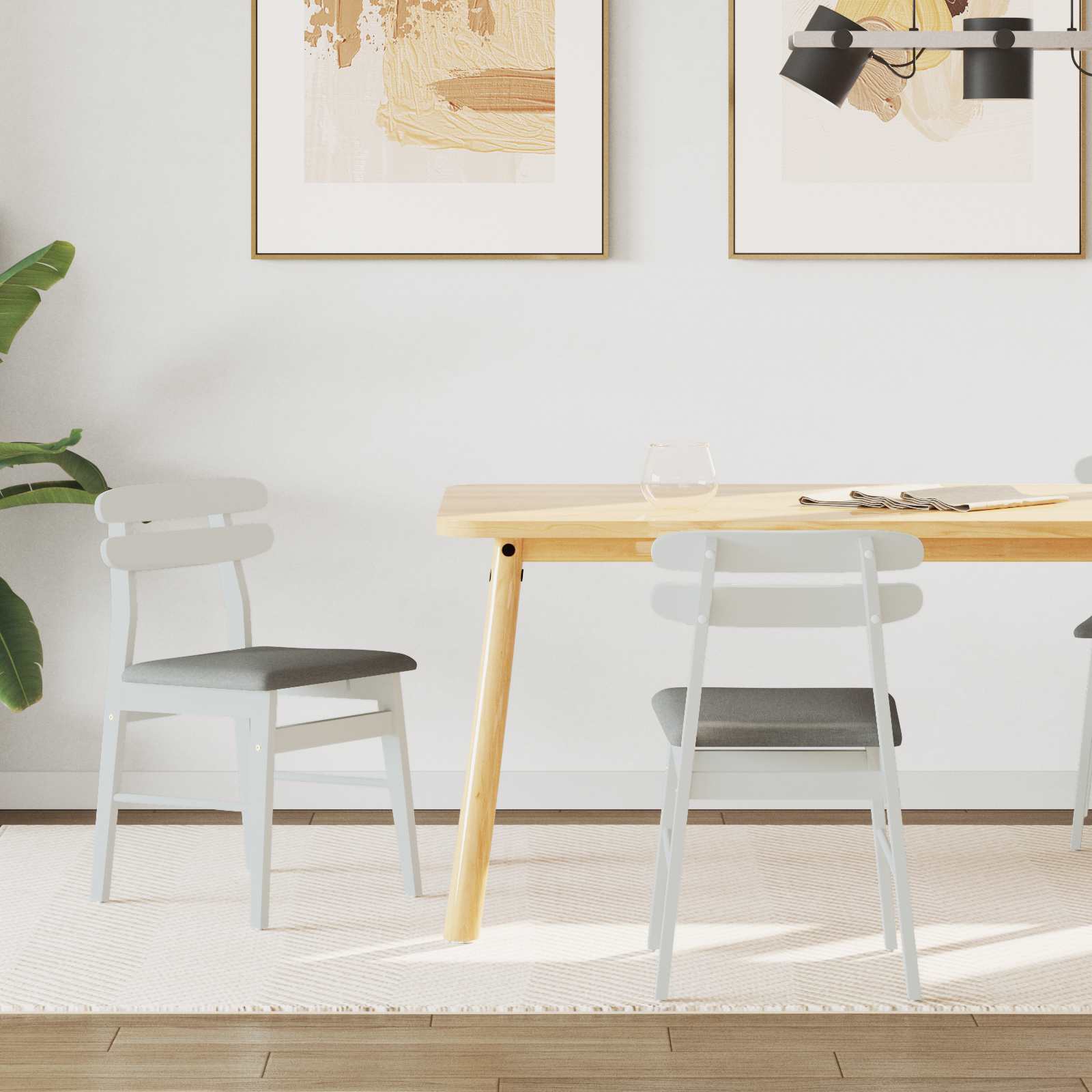 Dining chairs 2 pcs White and grey Solid rubberwood